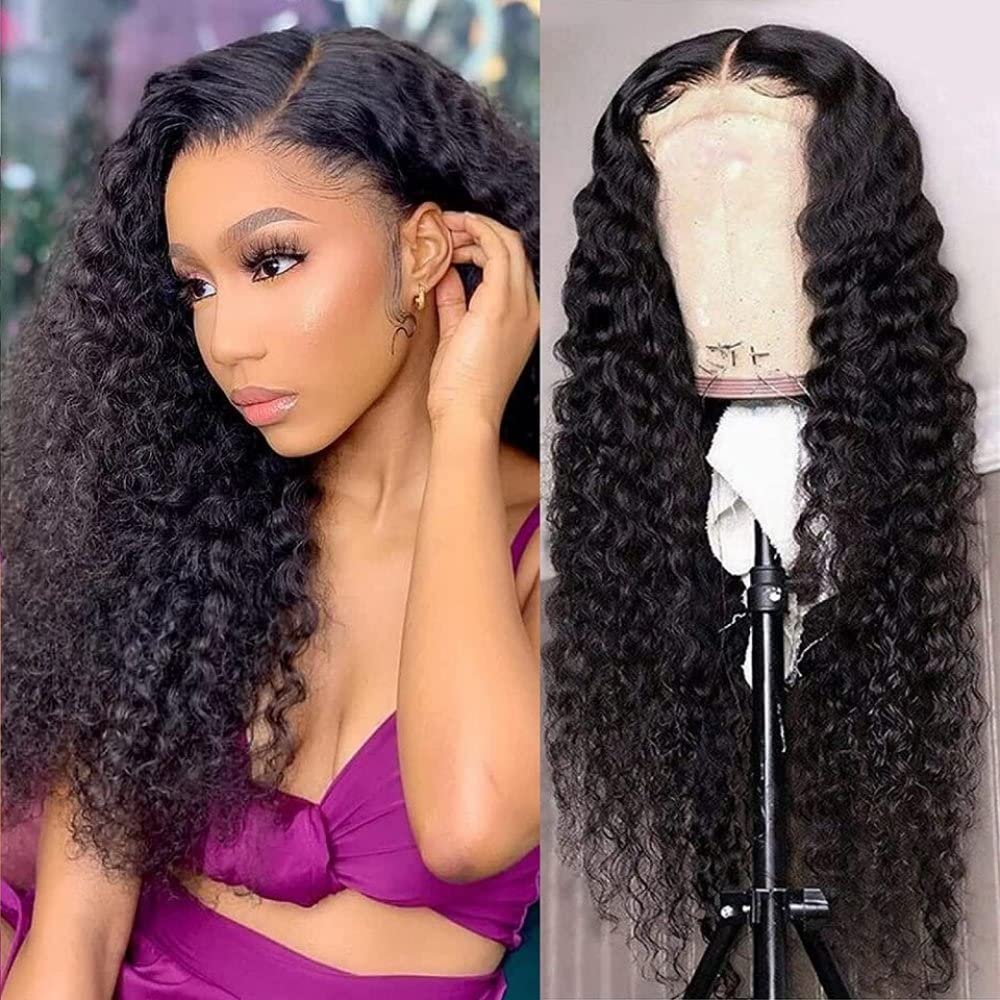 LSZA 13x4 Deep Wave Lace Front Human Hair Wig - 180% Density Curly Lace Frontal Closure Wig for Women (28 Inches, T-Part) - Perfect for Daily Wear, Parties & Special Occasions