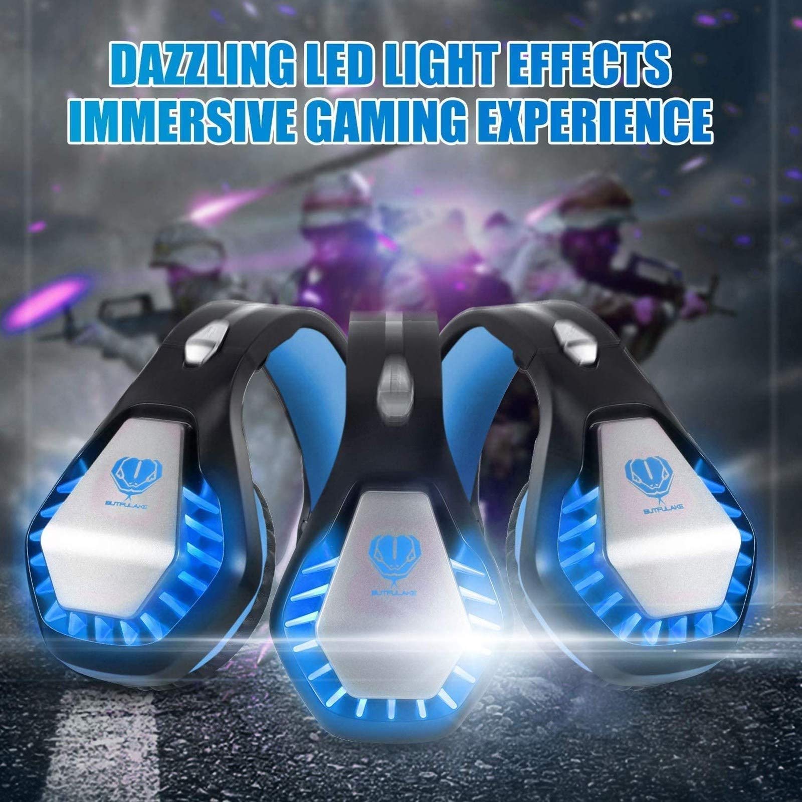 Best Gaming Headset for PS4, PS5, Xbox One, PC, Mac & Nintendo Switch - Noise Cancelling Over-Ear Headphones with Mic, Bass Surround & Soft Memory Earmuffs (Blue) - Perfect for Online Gaming, Streaming & Virtual Meetings