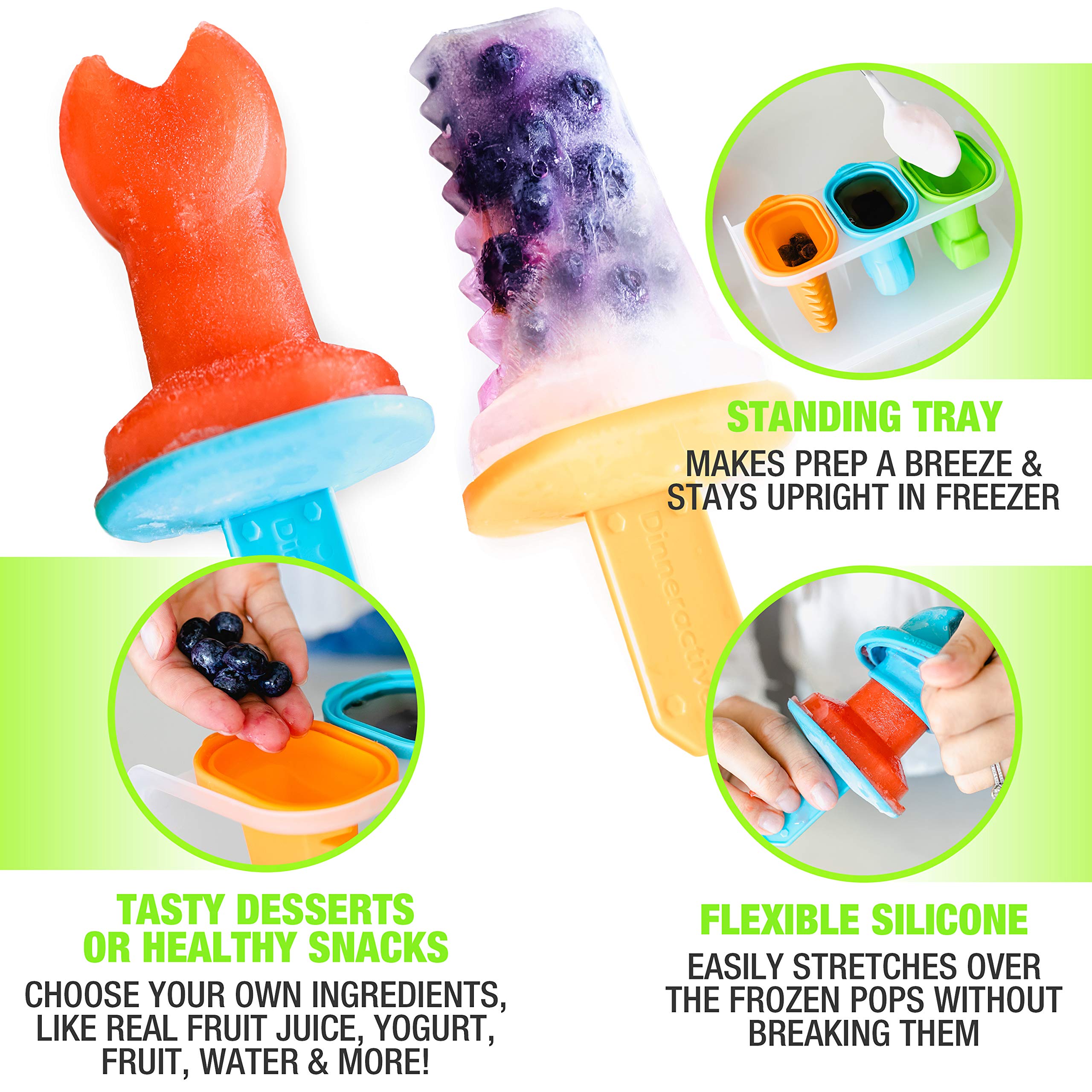 Dinneractive Play Pop Popsicle Molds - 3 Piece Tool Themed Set - Reusable Silicone Ice Pop Molds for Kids DIY Treats - Perfect for Birthday Parties, Summer Snacks & Family Fun Activities