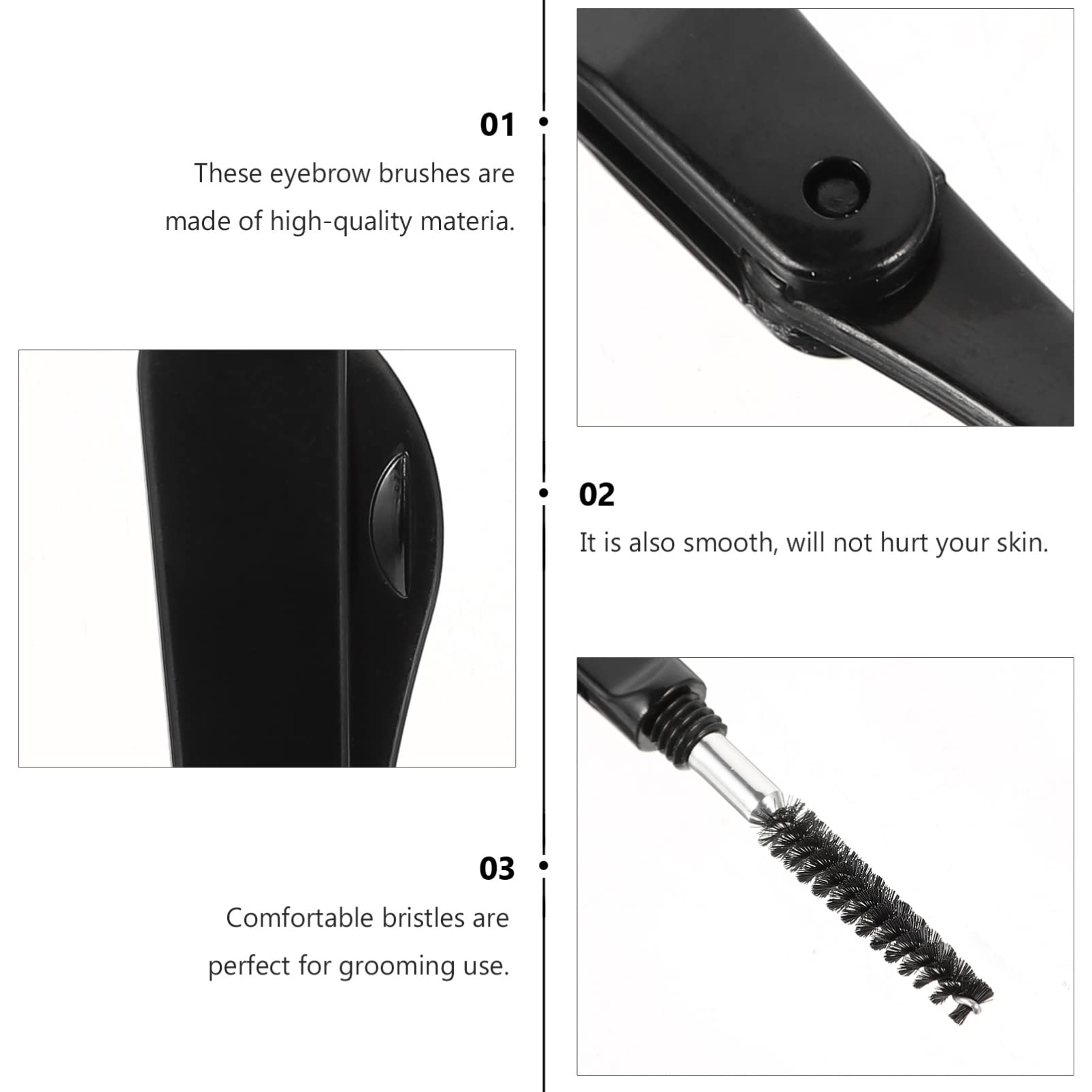 FRCOLOR 6-Piece Black Folding Eyelash & Eyebrow Brush Set - Double Ended Makeup Tools for Eyebrow Combing & Lash Styling | Perfect for Travel, Daily Makeup & Professional Beauty Kits