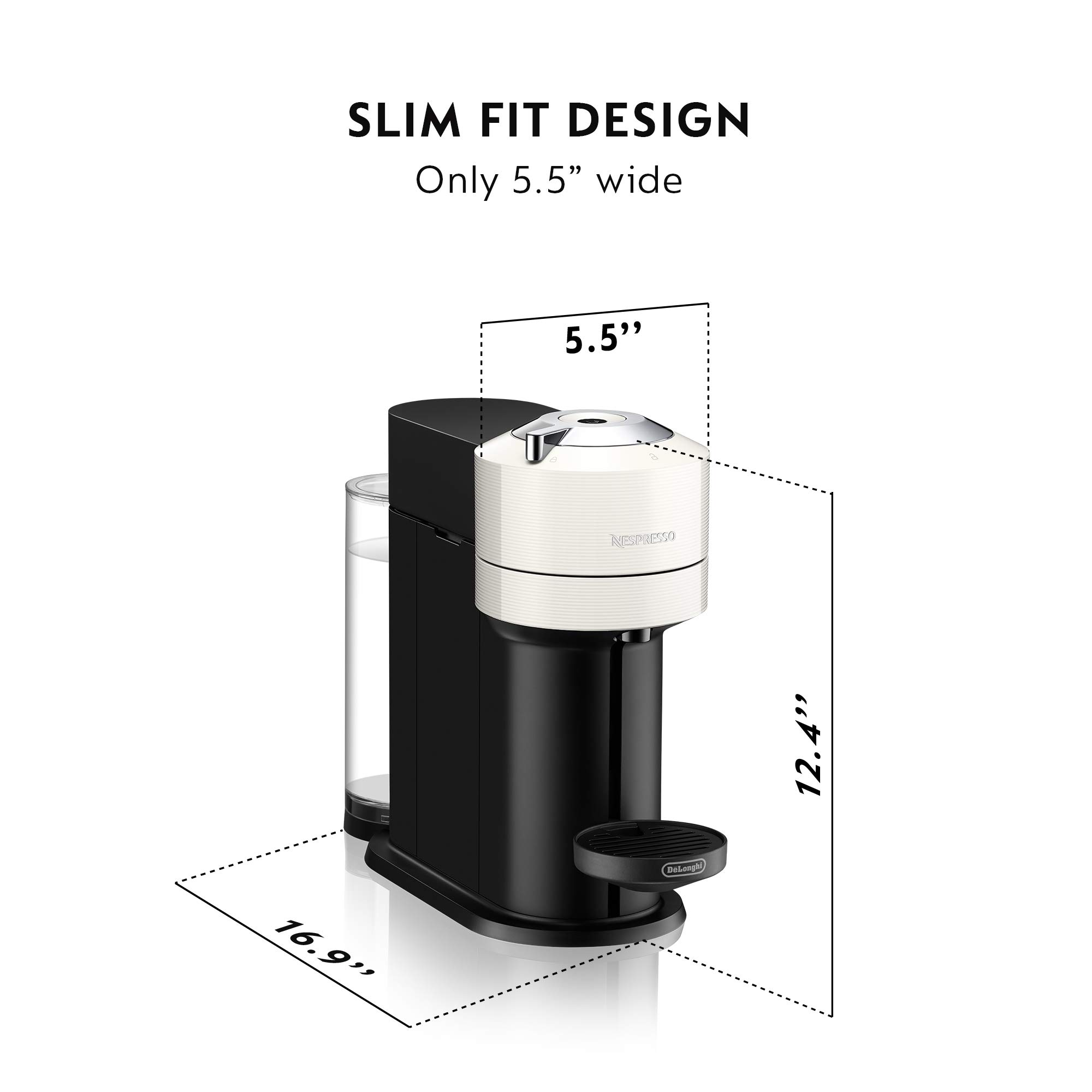 De'Longhi Nespresso Vertuo Next Single-Serve Coffee & Espresso Maker - Compact White Machine with One-Touch Brewing for Home, Office & Small Spaces - Perfect for Espresso, Lungo & Coffee Lovers
