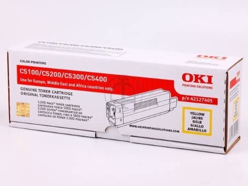 Oki 42127405 Yellow Toner Cartridge - Compatible with C5100, C5200, C5300, C5400 Printers - 5,000 Page Yield - Ideal for Office & Home Printing Needs
