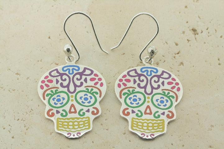 Vibrant Day of the Dead Enamel Drop Earrings - Colorful Mexican Sugar Skull Dangle Earrings for Women - Perfect for Halloween, Dia de los Muertos Celebrations & Festival Accessories