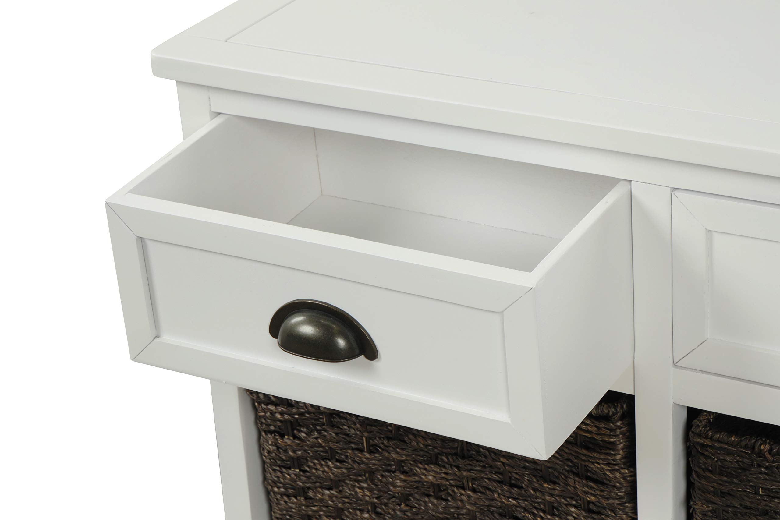 Vintage Storage Chest with Rattan Baskets - Kitchen & Living Room Organizer (White)