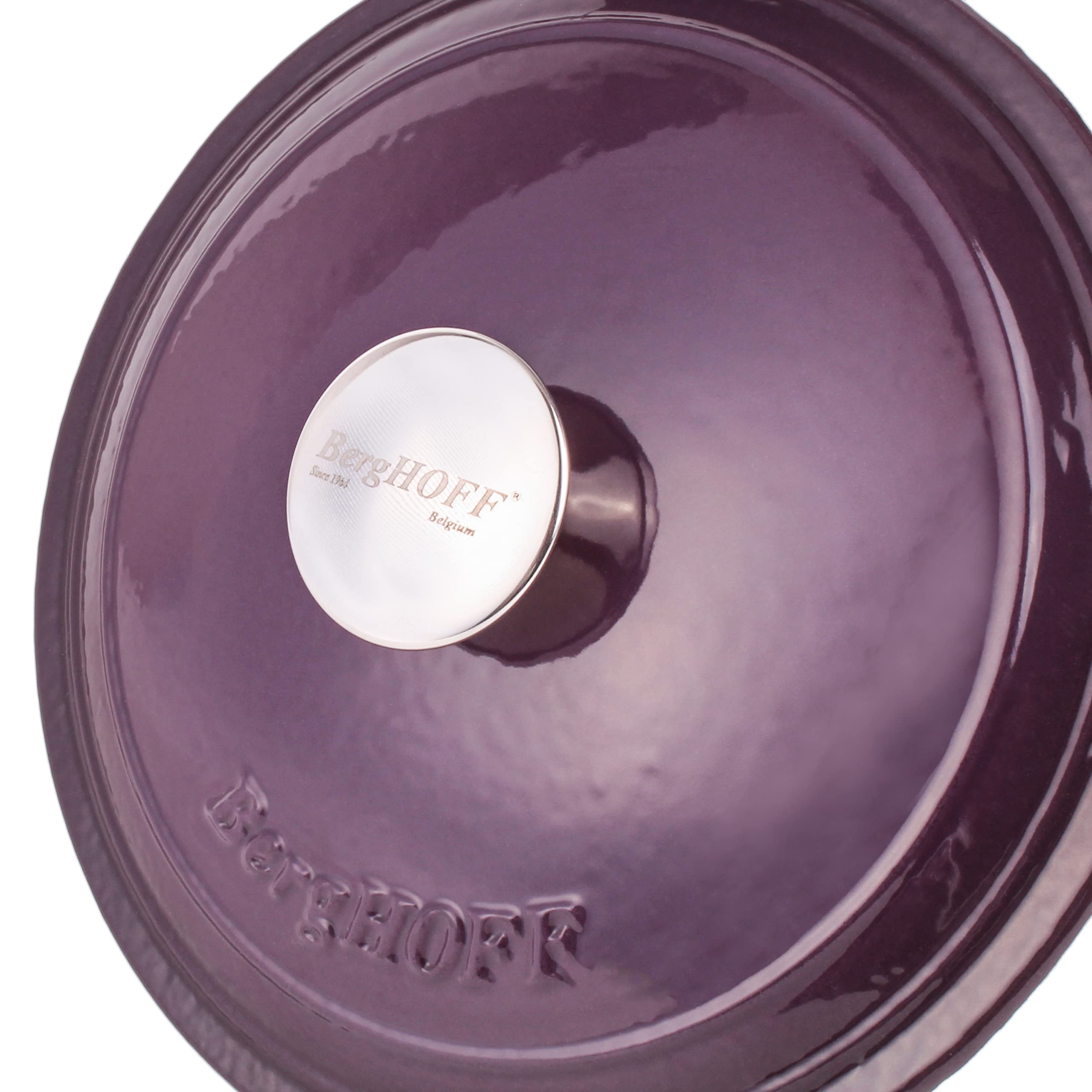 BergHOFF Neo Cast Iron Stockpot with Lid, 7-Quart, Purple – Durable Dutch Oven for Soups, Stews & Braising – Perfect for Stovetop & Oven Cooking