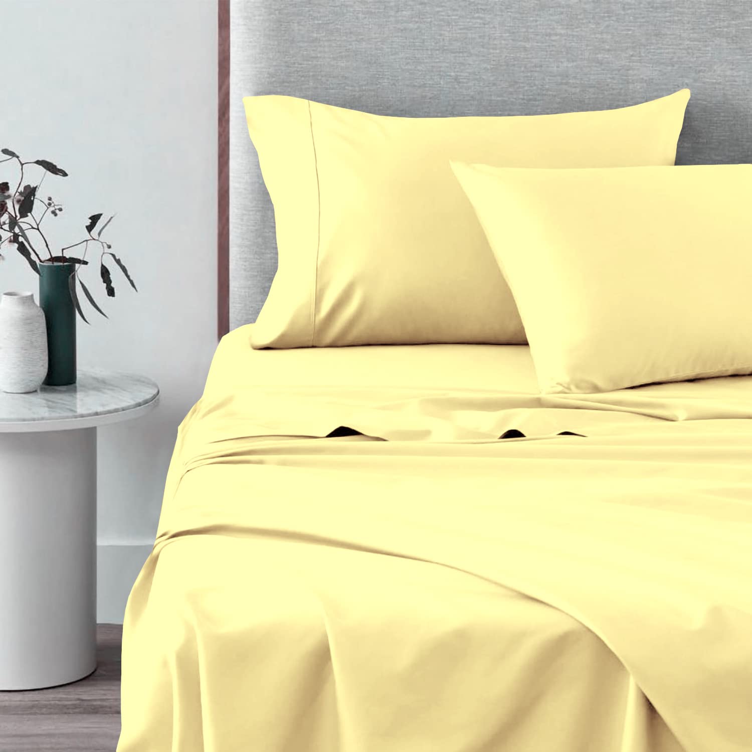 Pizuna Pure 100% Cotton Split King Sheets - 600 Thread Count Long Staple Sateen Weave with 15