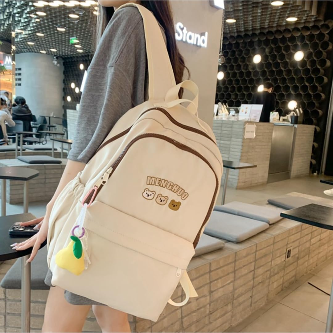 Stylish Kawaii Cute Backpack for School - Aesthetic Laptop Backpack with Accessories (White) - Perfect for College, Travel & Everyday Use