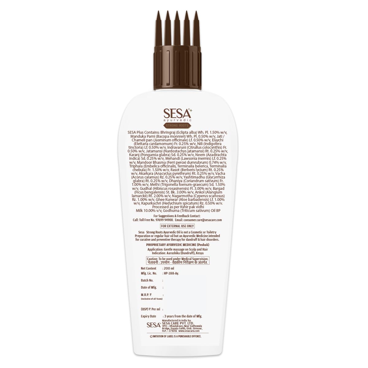 SESA Ayurvedic Strong Roots Hair Oil 200ml - Natural Hair Growth Treatment for Women & Men | Reduces Hair Fall & Strengthens Hair | No Mineral Oil | Perfect for Daily Hair Care & Scalp Massage
