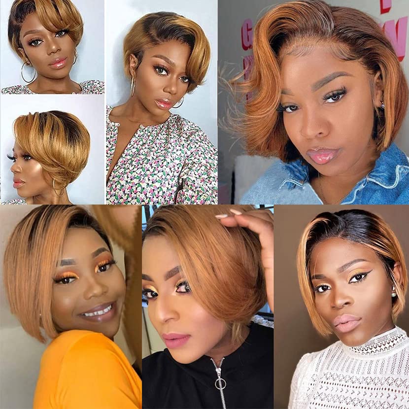 Sexy Pixie Cut Lace Front Wigs Human Hair 0T30 Color 13x4x1 Short Bob Wigs Straight for Black Women - Perfect for Daily Wear, Cosplay & Special Occasions