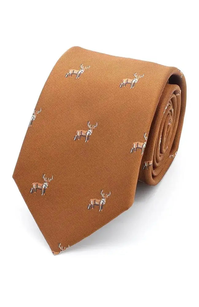 LA Smith Warm Spice Stag Head Tie - Elegant Men's Necktie for Formal Occasions, Weddings & Business Meetings