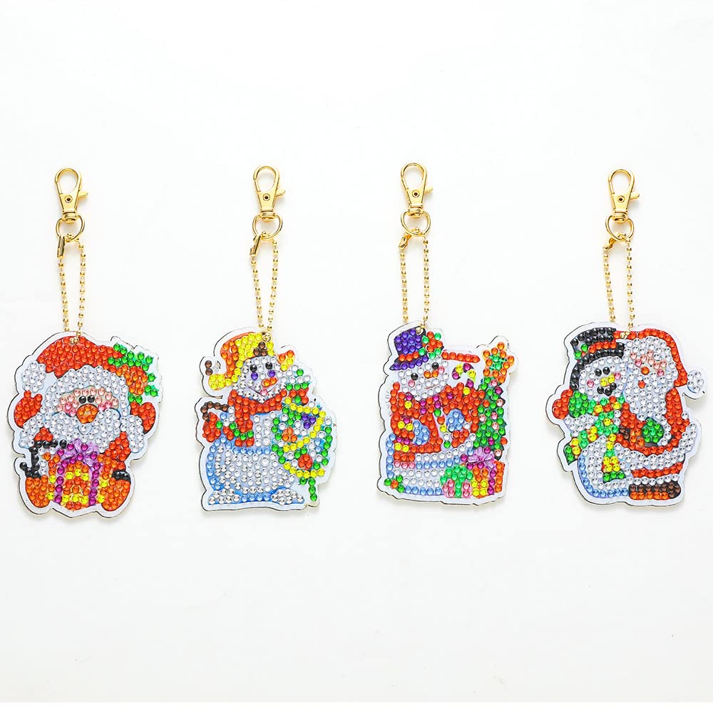 5D Diamond Painting Keychain Kit - 4pcs Santa Claus DIY Mosaic Art Craft for Kids & Adults | Handmade Christmas Gift, Party Favor, Home Decor