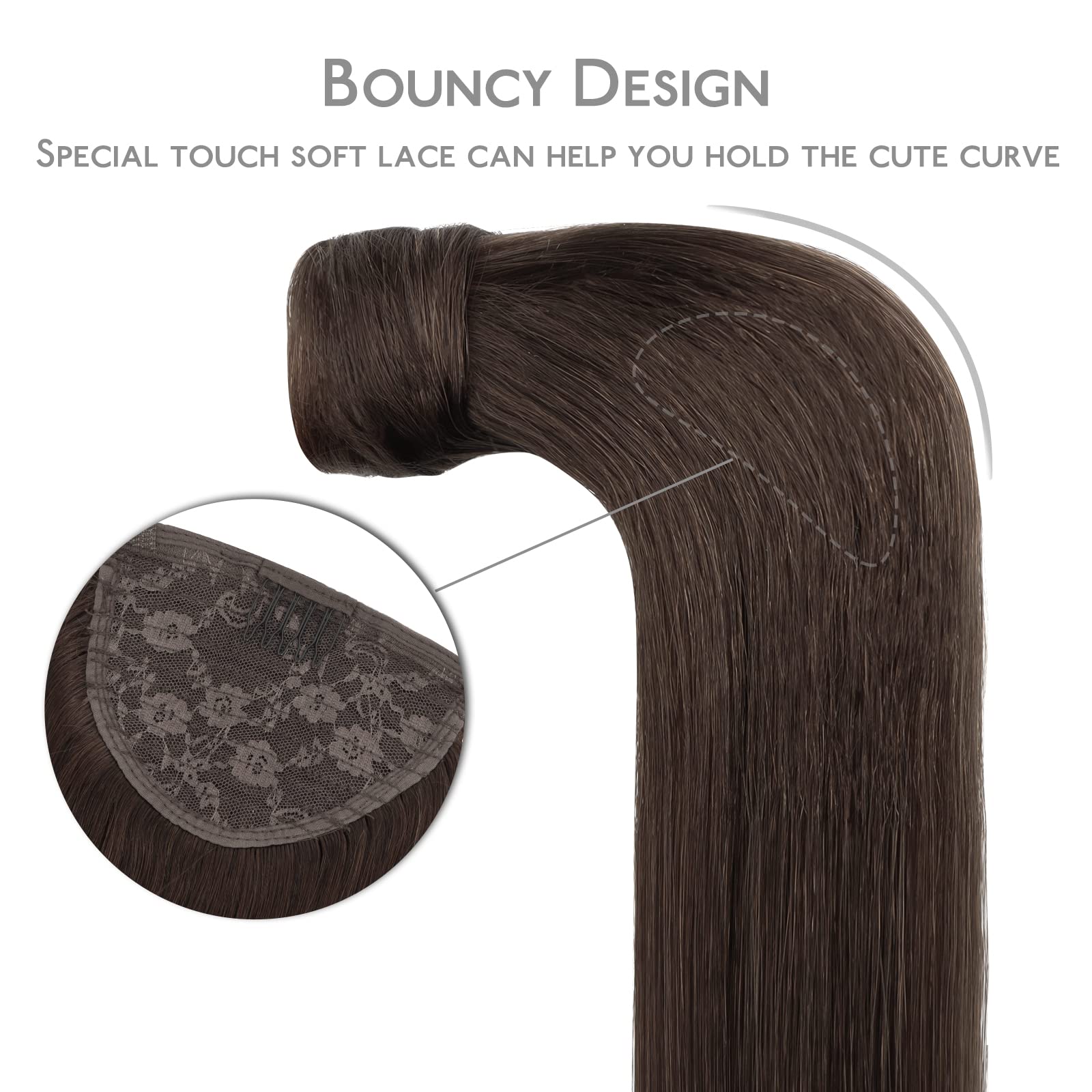 20 Inch 90g Light Dark Brown Human Hair Ponytail Extension - Clip-in Wrap Around Remy Hairpiece for Women - Perfect for Parties, Weddings & Daily Styling