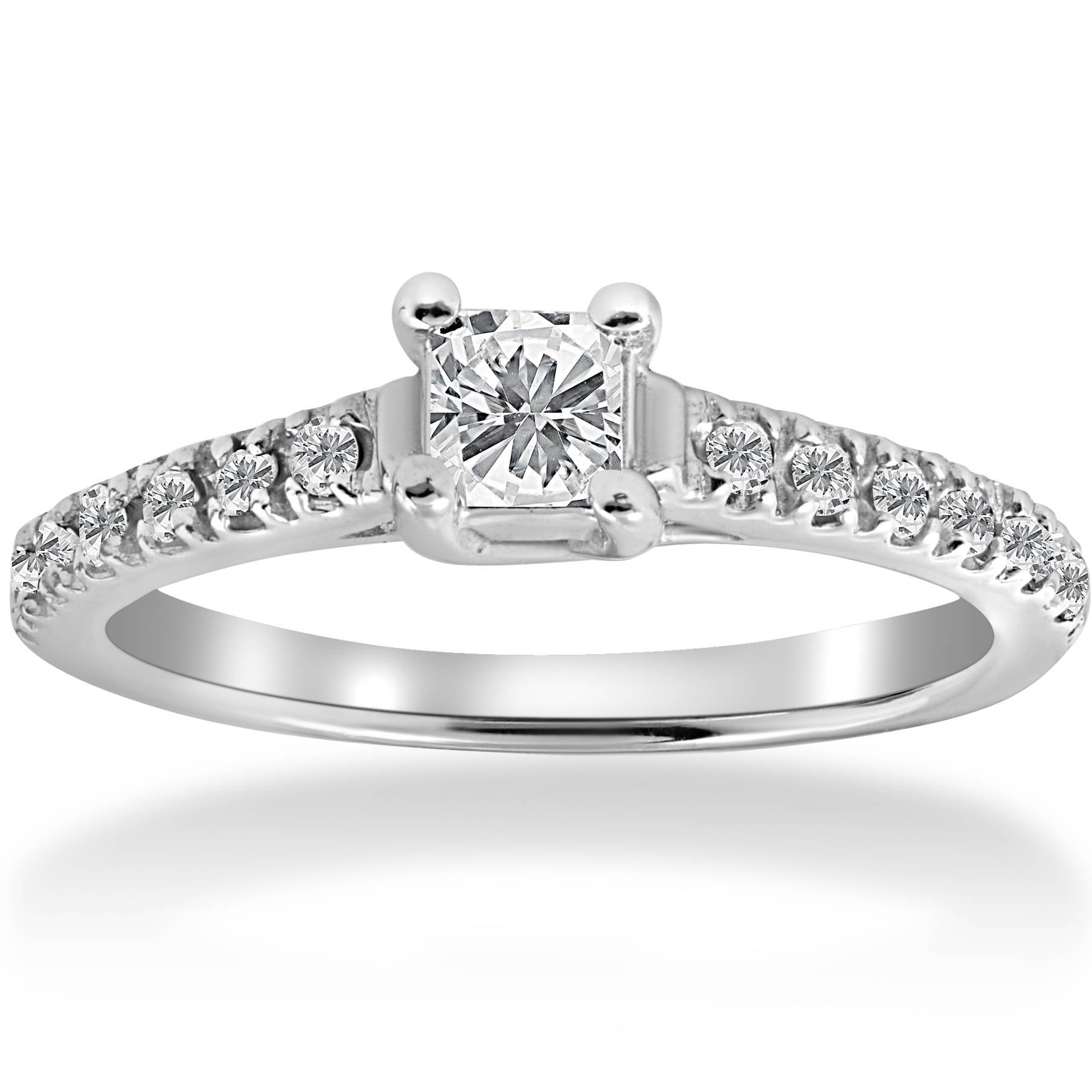 1/2 Carat Princess Cut Pave Diamond Engagement Ring in 14K White Gold - Perfect for Proposals, Anniversaries & Romantic Occasions