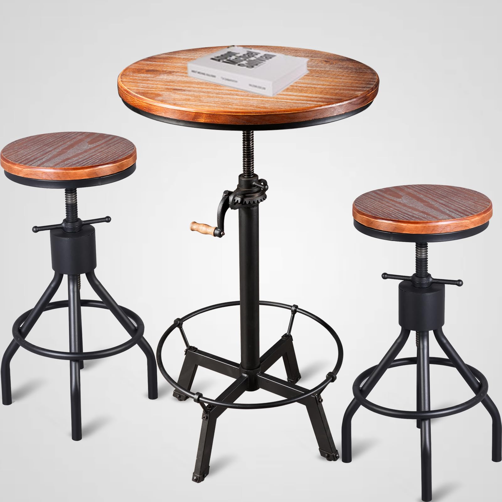 **Industrial 3-Piece Bar Table & Stool Set - High Pub Table & Chairs for Home, Office, or Patio - Perfect for Kitchen, Dining Room, or Outdoor Entertaining**