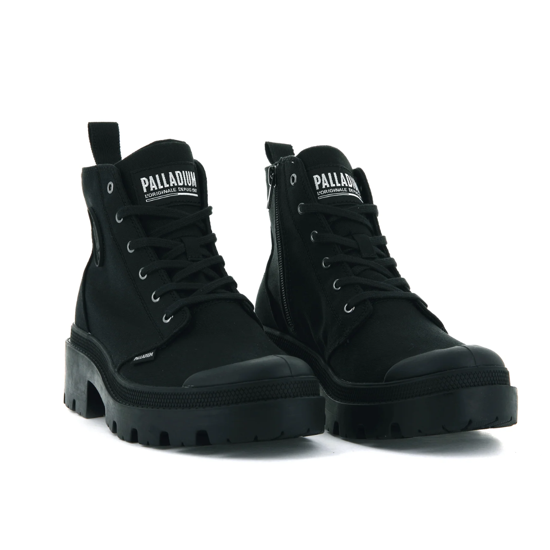 Palladium Pallabase Twill Boots for Men & Women - Black Waterproof Hiking Boots for Outdoor Adventures & Casual Wear