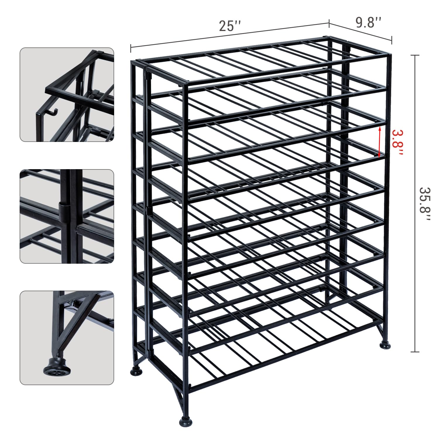 MyGift 9-Tier Black Metal Wine Rack - Freestanding Floor Bottle Storage Shelf Holds 54 Wine Bottles | Perfect for Home Bar, Kitchen, Dining Room & Cellar Organization