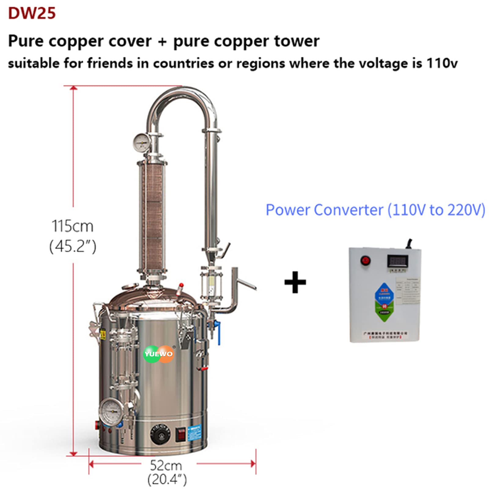 6.6-13.2Gal Essential Oil Distiller - Copper Hydrolat Extractor for Aromatherapy & Spa