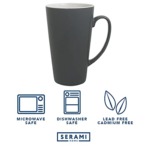 Premium 15oz Gray & White Ceramic Coffee Mugs with Large Handles - Set of 4 Tall Funnel Mugs for Hot/Cold Drinks - Perfect for Home, Office & Cafe Use