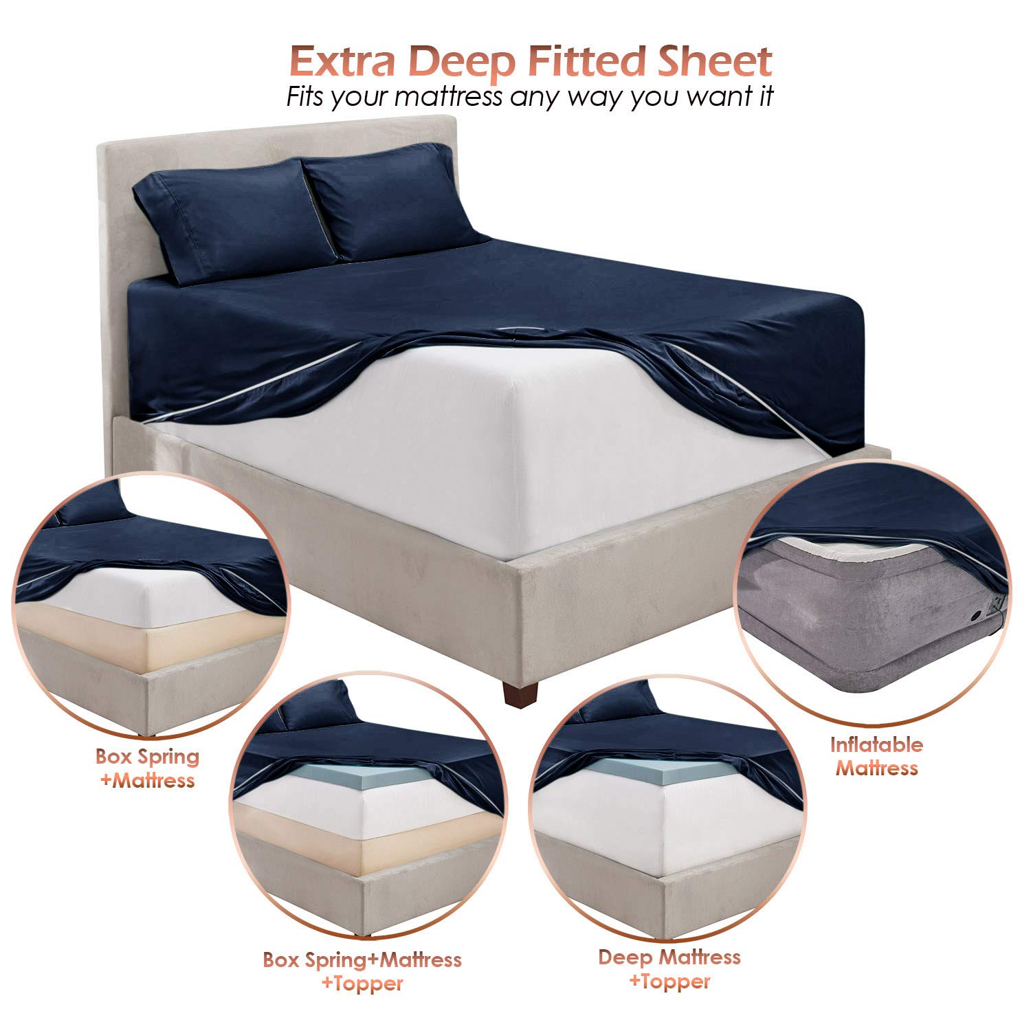 Premium 6-Piece Twin XL Sheet Set - 100% Cotton 800 Thread Count Ultra Soft Bedding - Deep Pocket 24