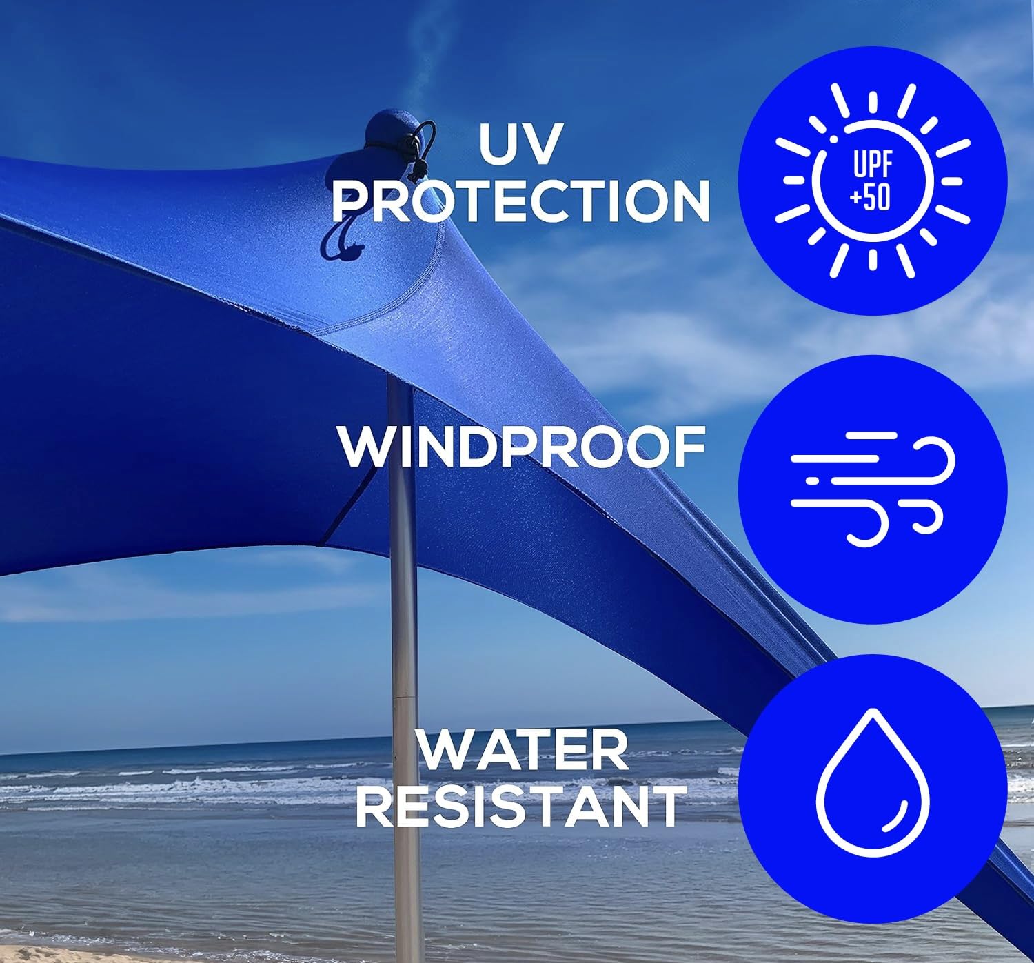 UPF50+ Beach Tent Sun Shelter with Sand Shovel & Grass Pegs - Portable Sunshade for Family Beach Days, Camping, and Outdoor Adventures