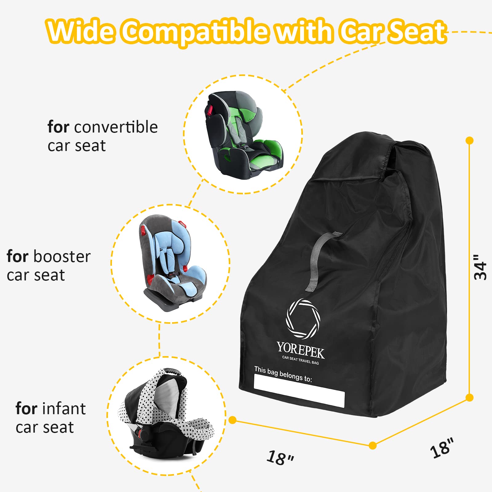 YOREPEK Universal Car Seat Travel Bag Backpack - Fits Convertible, Booster & Infant Car Seats - Airplane Gate Check Bag for Baby Travel - Durable Car Seat Cover for Air Travel & Road Trips (Perfect for Family Vacations & Airport Transfers)