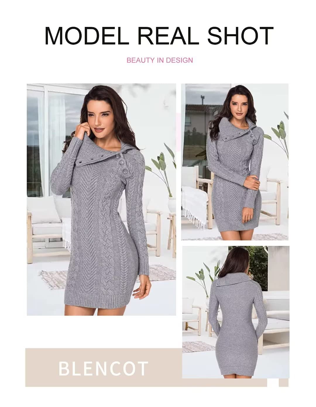 BLENCOT Women's Chunky Cable Knit Turtleneck Sweater - Soft Long Sleeve Pullover Jumper for Winter - Perfect for Office Wear, Casual Outfits & Holiday Parties