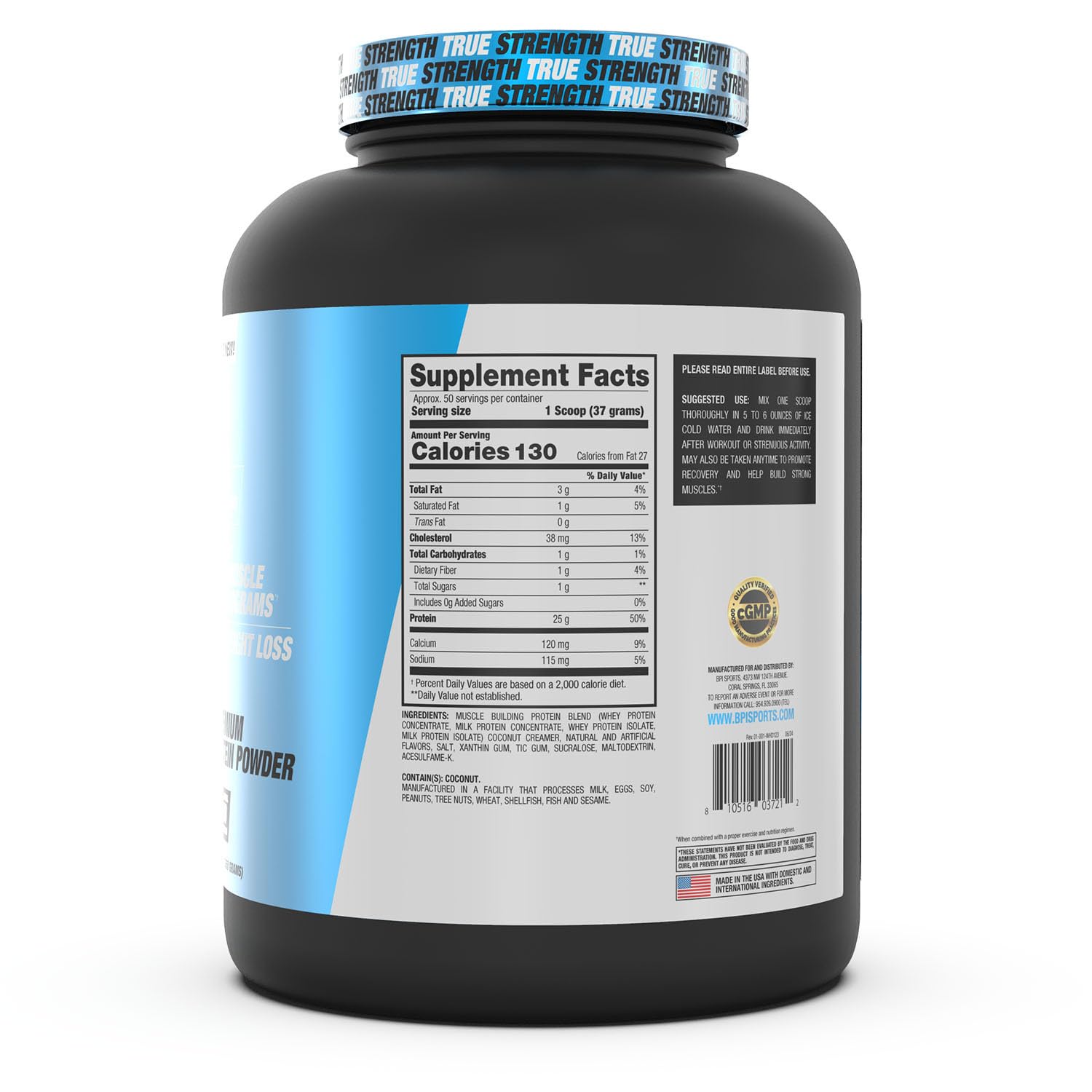 BPI Sports Whey HD Ultra Premium Protein Powder - Blueberry Muffin Flavor, 4.07 Pound (1.85 kg) for Muscle Recovery & Post-Workout Nutrition | Gym Supplements & Healthy Lifestyle
