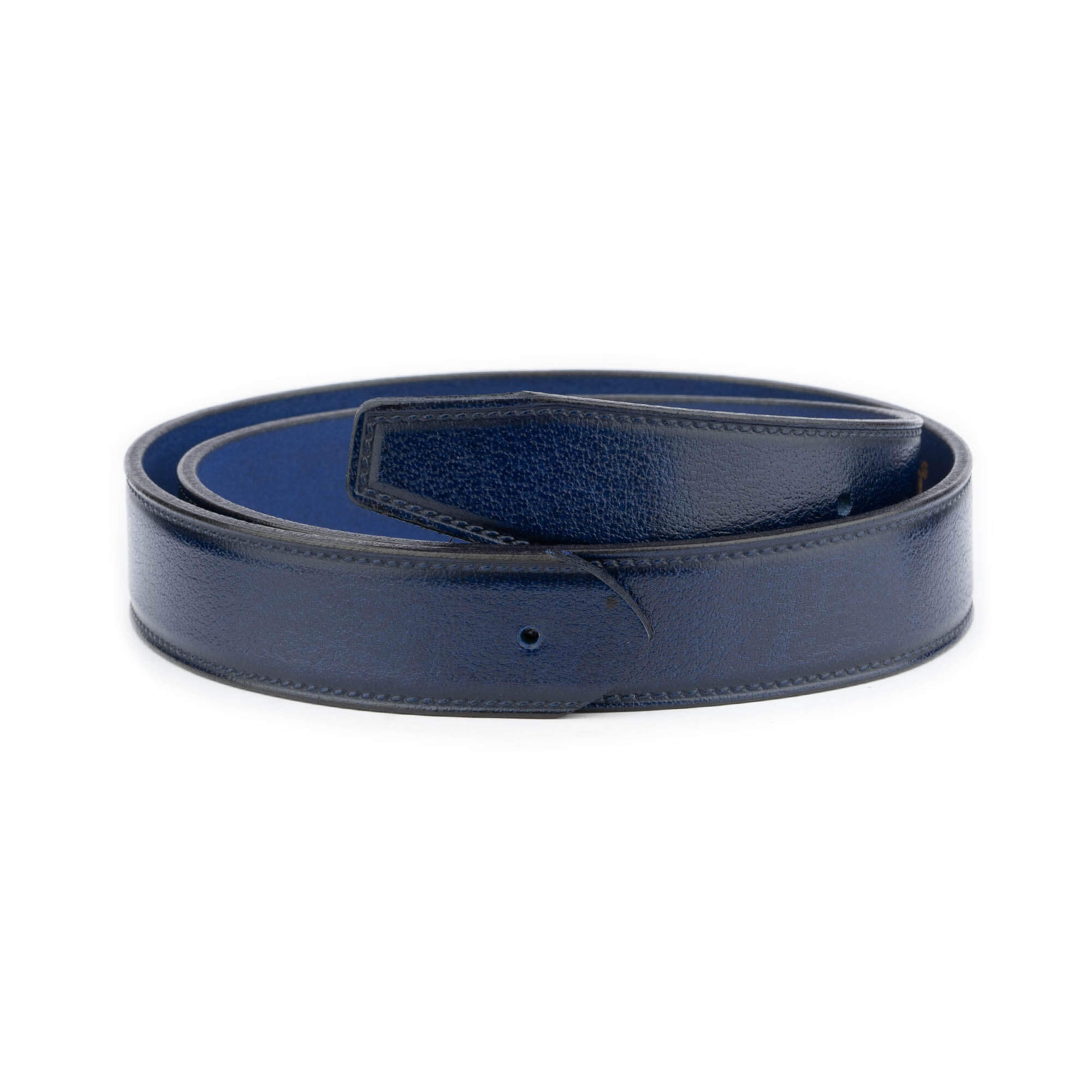 Men's Genuine Blue Leather Belt with Premade Holes - Dunhill Buckle Replacement - Perfect for Business Casual & Formal Outfits