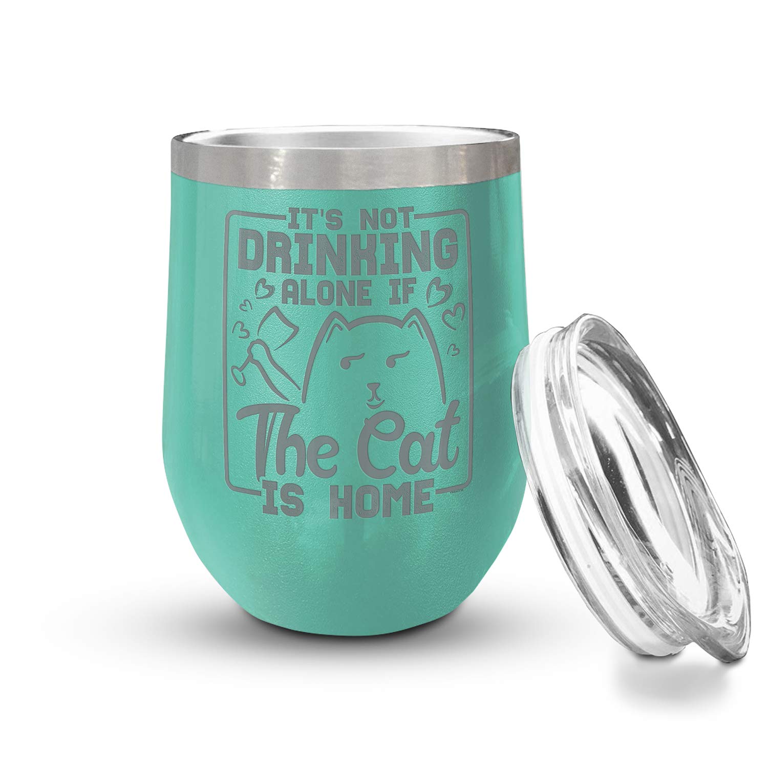 Veracco Double Wall Insulated Tumbler with Splash Proof Lid - Funny Cat Lover Gift for Wine & Cocktail Enthusiasts - Perfect for Bachelor Parties, Home Bars & Office Use (Teal)