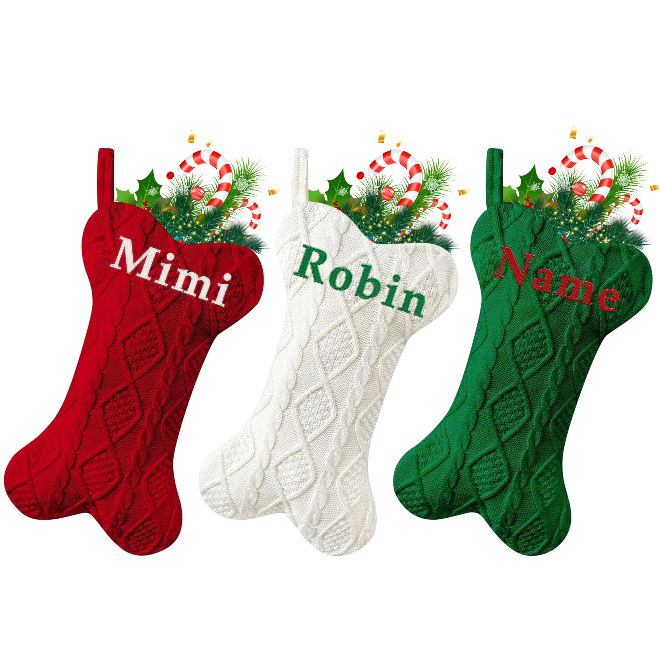 Personalized Pet Christmas Stocking - Large Custom Embroidered Name Stocking for Dogs & Cats, Bone-Shaped Holiday Stocking for Fireplace Decor - Perfect for Family Christmas Celebrations & Pet Lovers Gift (1 Piece)