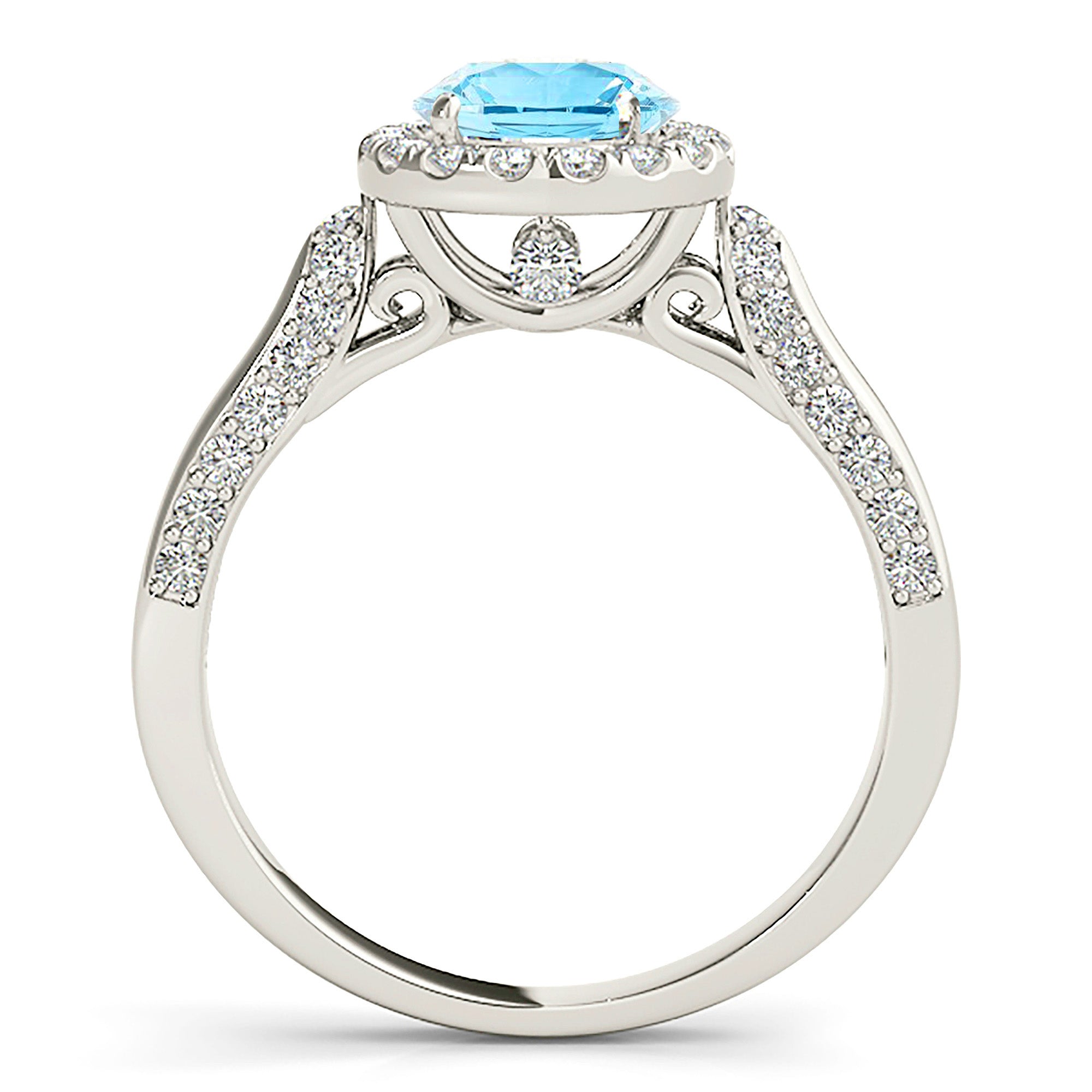 1.75 Carat Genuine Aquamarine Engagement Ring with Diamond Halo & Side Stones - Perfect for Weddings, Anniversaries & Special Occasions