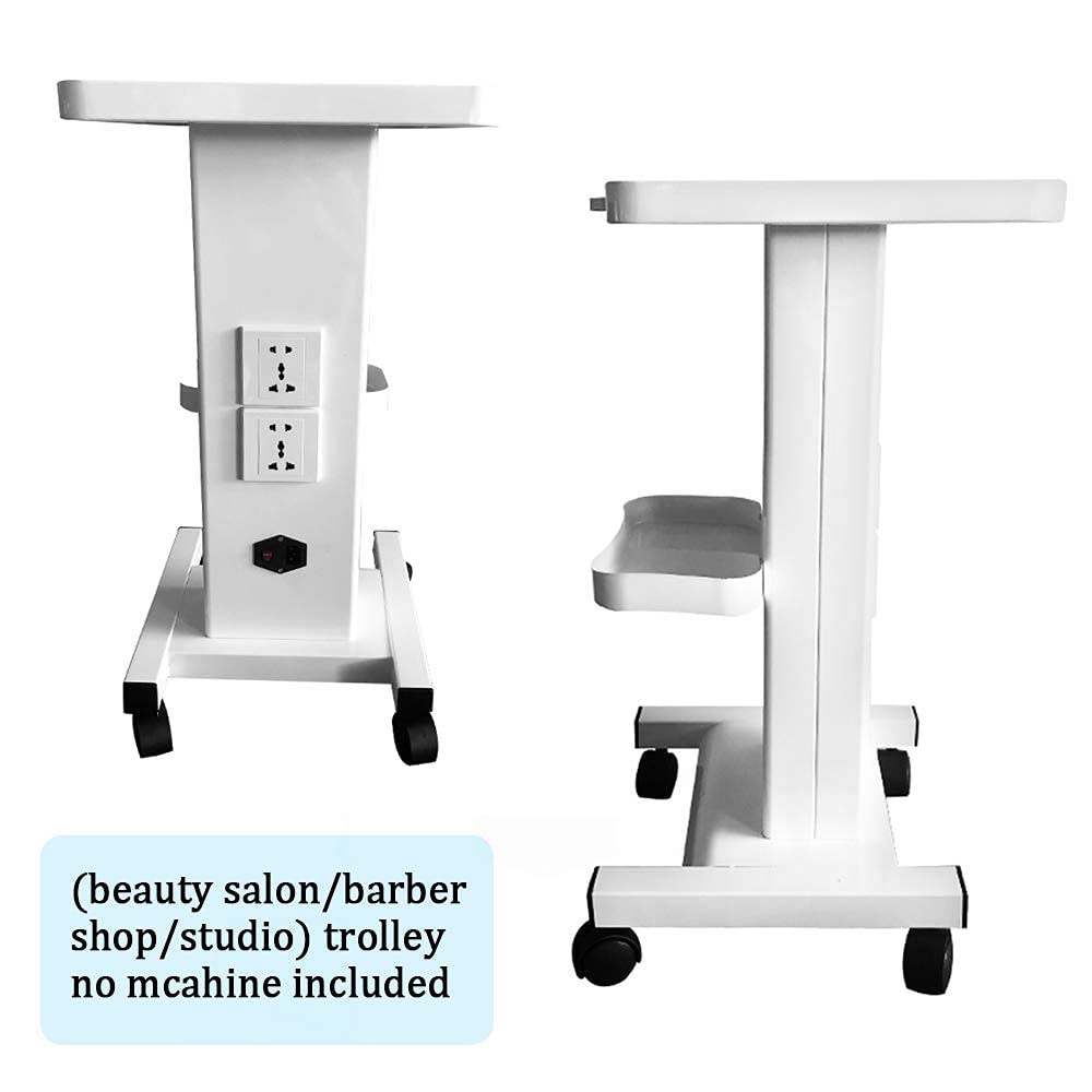 TFCFL Beauty SPA Salon Rolling Trolley Cart - Alloy Pedestal Stand with 4 Wheels & Power Socket - Professional Hair Stylist Equipment Storage for Salon, Spa & Home Use (White)