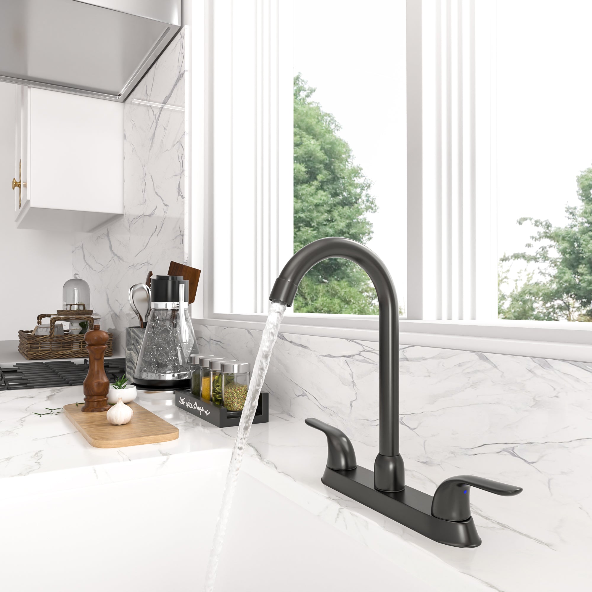 Lordear Brass Double Handle 360° Rotating High Arc Kitchen Faucet - Pull Down Sprayer, Commercial Grade for Modern Farmhouse & Restaurant Sinks