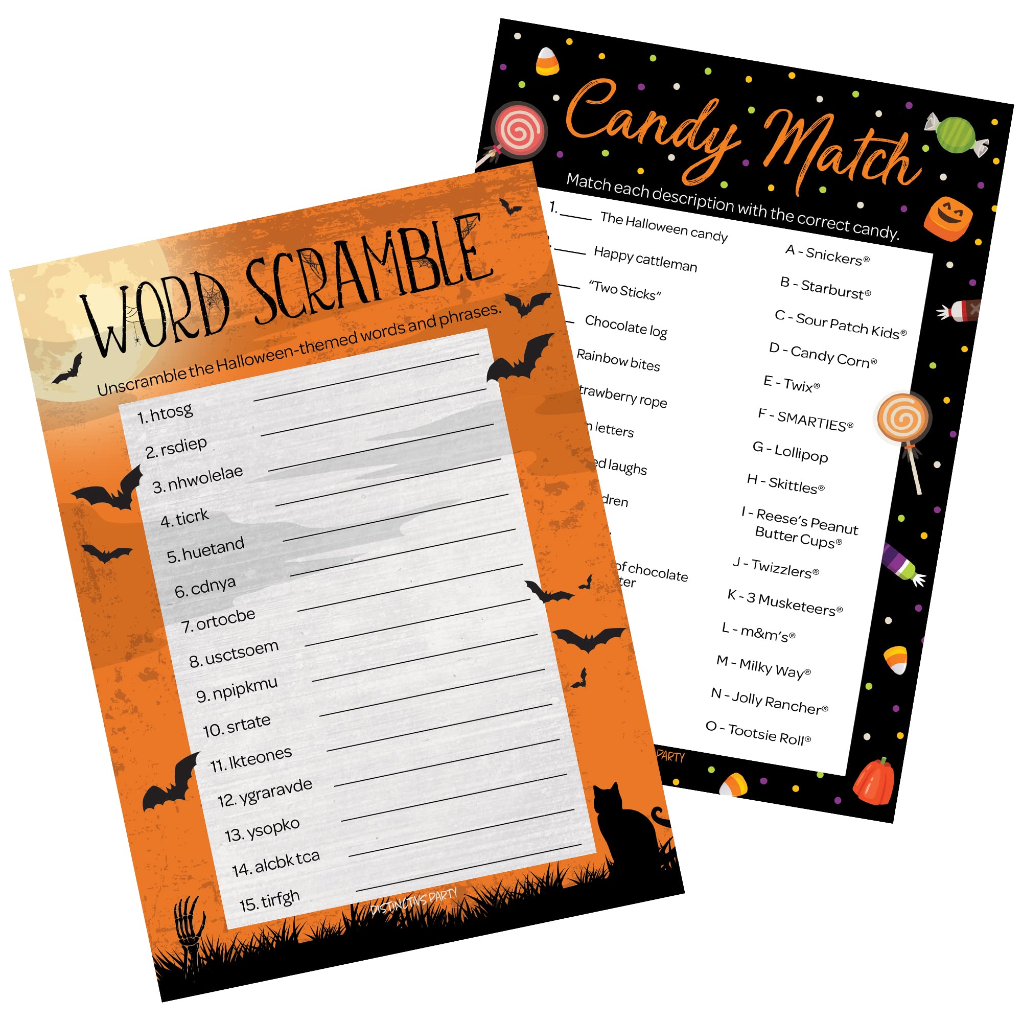 Halloween Party Games Bundle - Word Scramble & Candy Match 2 in 1 Set for Kids & Adults | Fun Group Activities for Classroom, Family Gatherings & Halloween Events