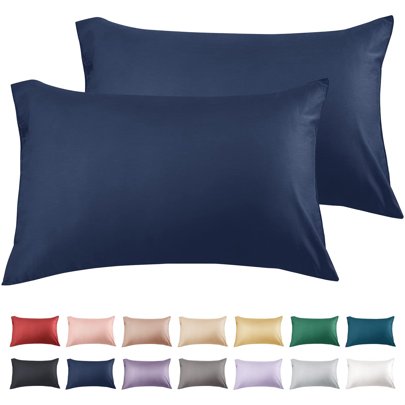 Premium 600 Thread Count King Size Cotton Pillowcases Set of 2 - 20x36 Inch Soft Long Staple Pillow Covers with Envelope Closure, Navy Blue - Luxury Bedding for Hotels, Guest Rooms & Home Decor