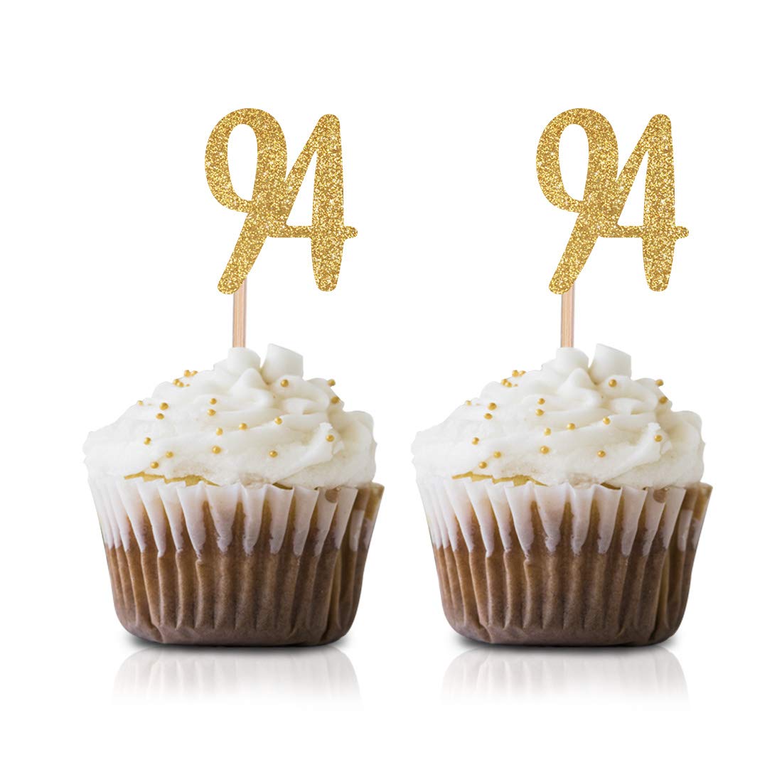 24-Pack Gold Happy 94th Birthday Cupcake Toppers with Glitter Numbers - 94th Birthday Party Decorations for Grandparents, Milestone Celebrations & Anniversary Cakes