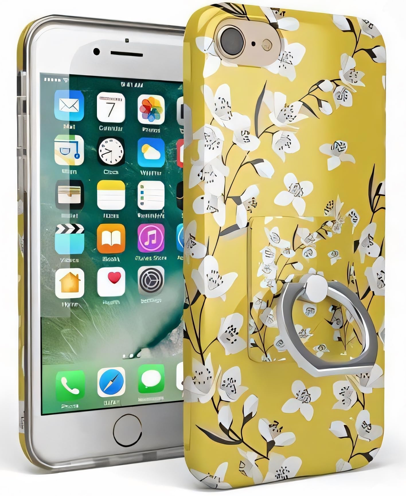 Casely Phone Ring Grip Stand - Yellow Cherry Blossom Floral Design | 360° Swivel, Strong Reusable Adhesive | Universal Phone Holder for iPhone, Samsung, Android | Perfect for Selfies, Videos & Hands-Free Use