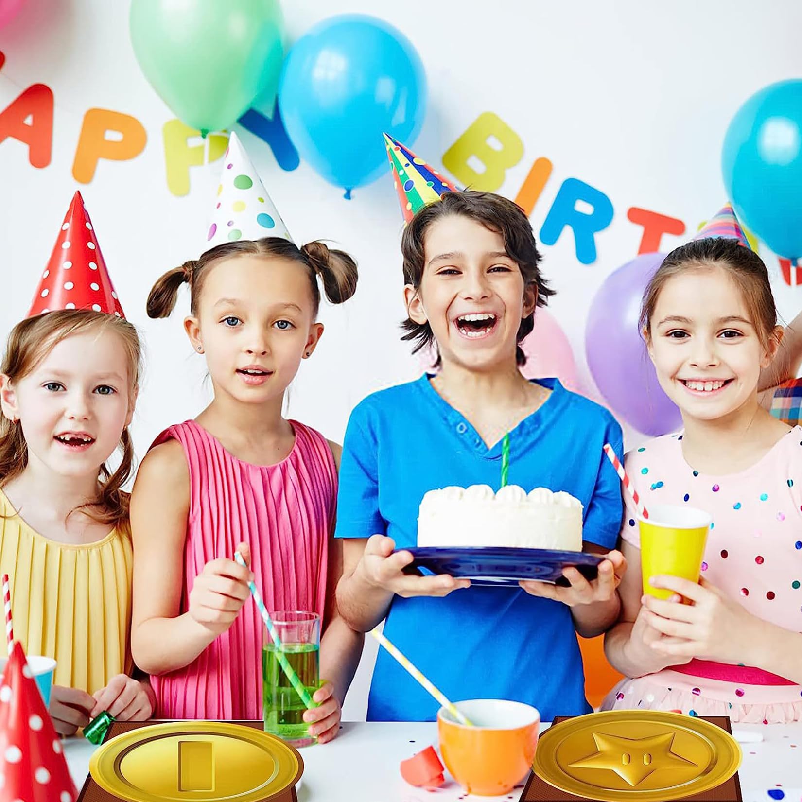 80PCS Super Mario Bros Birthday Party Supplies Kit - Plates, Napkins, Forks for 20 Guests | Gold Themed Tableware Set | Perfect for Mario Themed Birthday Parties, Game Nights & Kids Celebrations