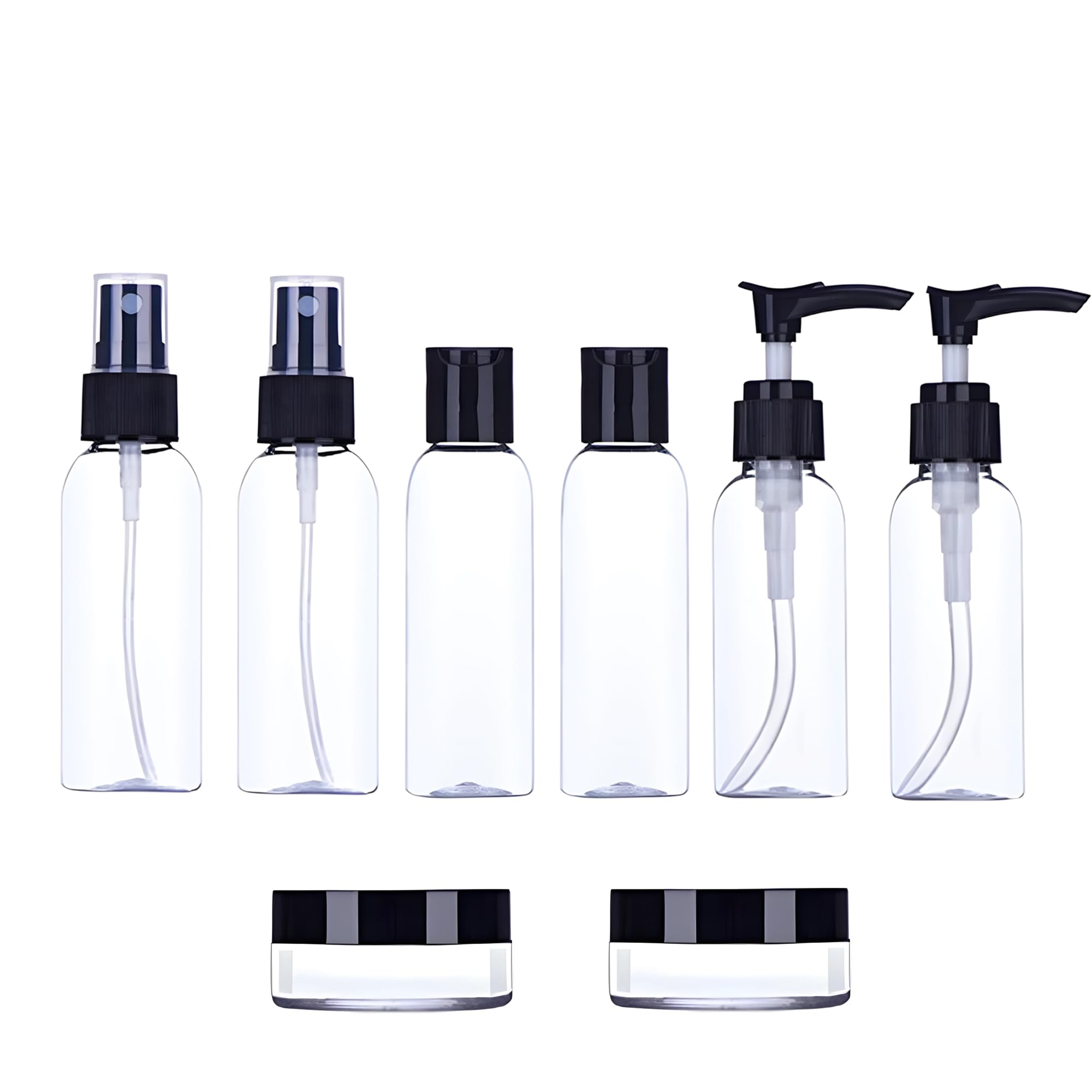 Hian Travel Bottles Kit - 8 Pack Leak Proof Refillable Toiletry Containers for Lotion, Shampoo, Cream & Soap | TSA Approved Portable Cosmetic Bottles for Air Travel, Gym, Camping & Daily Essentials (Black)
