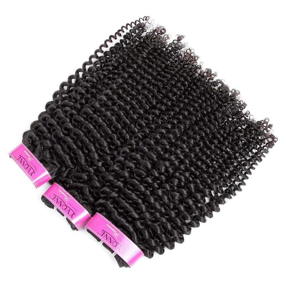 Yvonne Kinky Curly Human Hair Weave 3 Bundles - 100% Brazilian Virgin Hair Extensions (18 18 18) Natural Black Color for African American Women | Perfect for Protective Styles, Wig Making & Everyday Wear