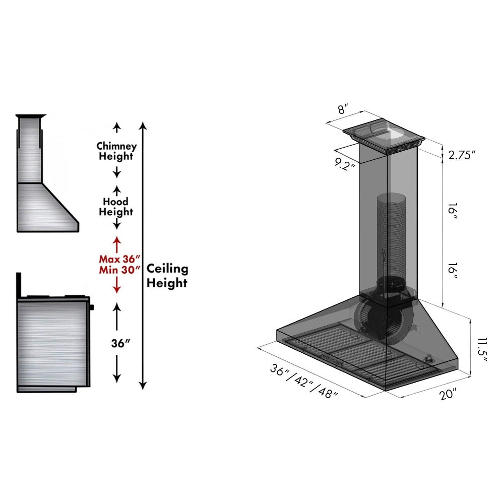 ZLINE KL3CRN BT Stainless Steel Ducted Wall Mount Range Hood with Built-in CrownSound Bluetooth Speakers - Perfect for Modern Kitchens & Open-Concept Living Spaces
