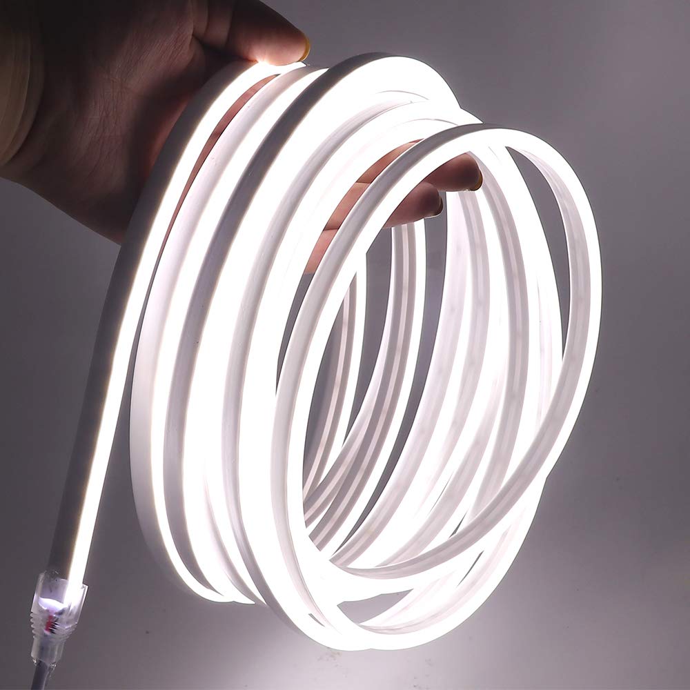 Wisada 12V LED Strip Lights - 120 LEDs/m Waterproof Flexible Neon Rope Light, 3m/9.84ft 2835 LED Tape for Home, Bedroom, Kitchen, Bar, Party Decoration (White, Includes Dimmer & Power Adapter) - Perfect for Accent Lighting, Under Cabinet, TV Backlight & DIY Projects