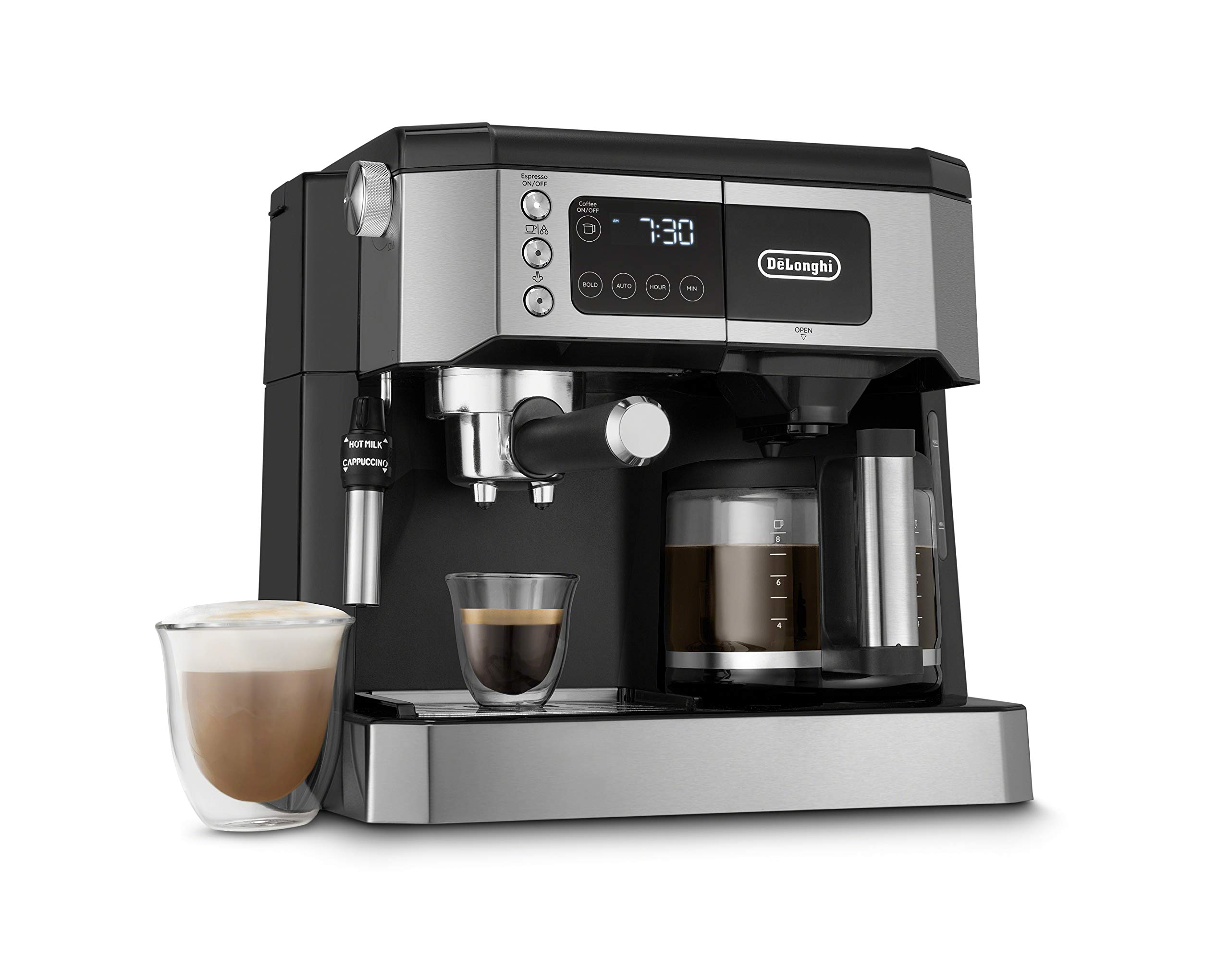 De'Longhi All-in-One Coffee Maker & Espresso Machine with Adjustable Milk Frother - 12 oz Stainless Steel Milk Frothing Pitcher - Perfect for Home Baristas & Coffee Lovers - Ideal for Morning Brews, Entertaining Guests & Office Coffee Stations