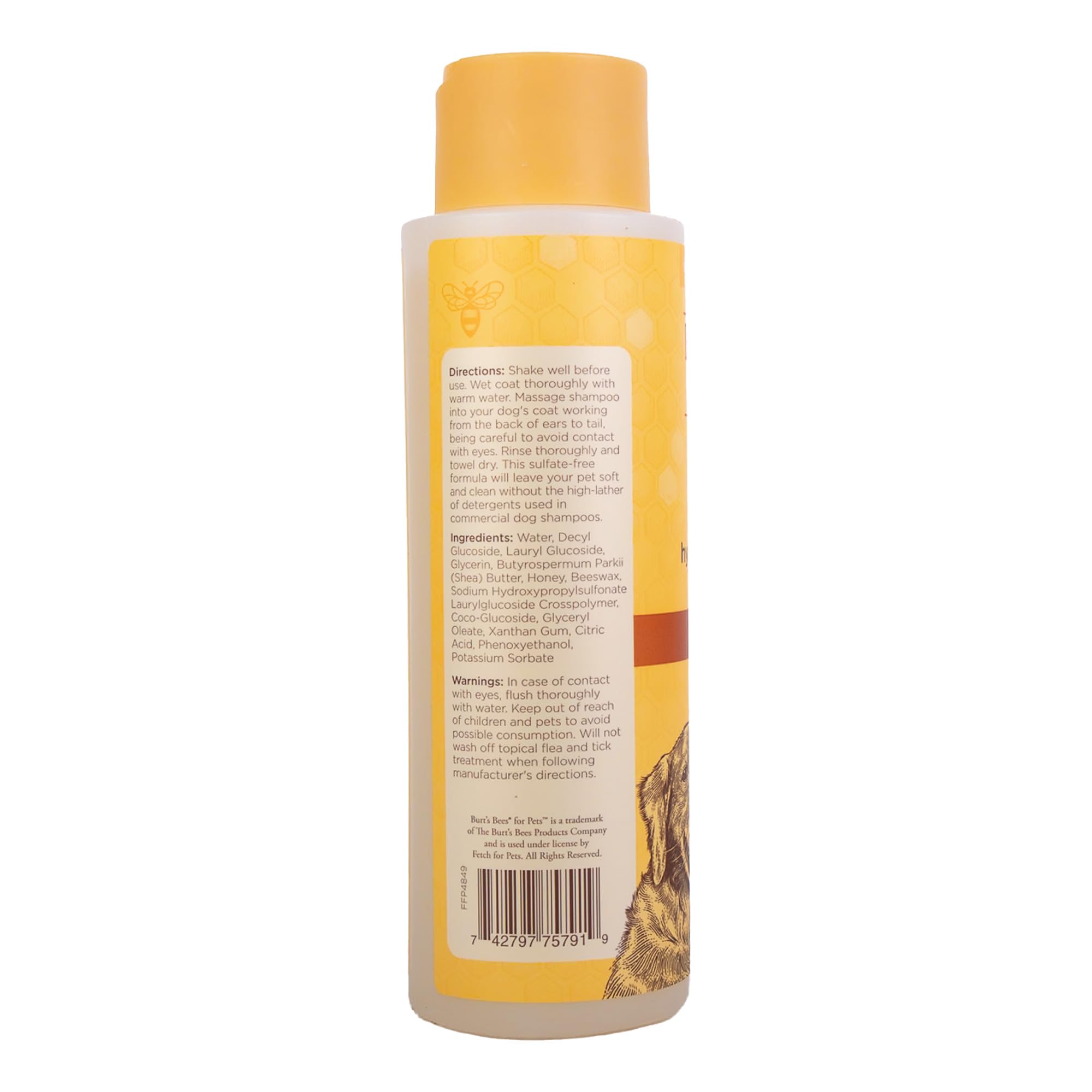 Burt's Bees Hypoallergenic Dog Shampoo with Shea Butter & Honey - 95% Natural Formula for Sensitive Skin - Gentle Pet Shampoo for Itchy, Dry Skin Relief - 16 oz - Perfect for Bath Time & Allergy-Prone Dogs