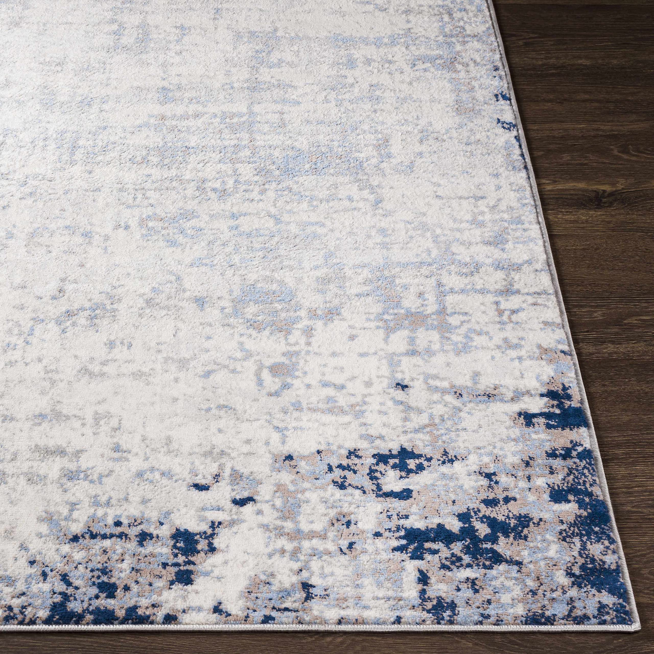 Hauteloom Texanna Neutral Abstract Bohemian Area Rug - Modern Distressed Carpet in Blue, Gray & Cream - 7'10