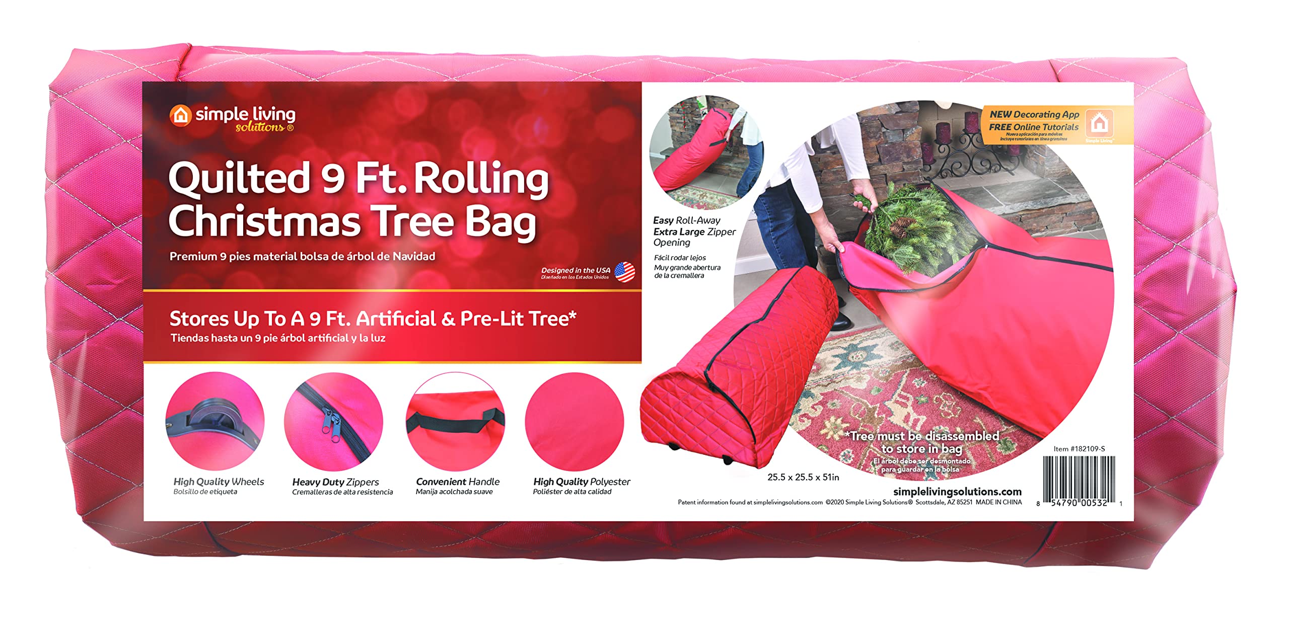 Premium 9ft Quilted Rolling Christmas Tree Storage Bag - Heavy Duty Holiday Organizer for Artificial Xmas Trees | Perfect for Attic, Garage & Seasonal Storage