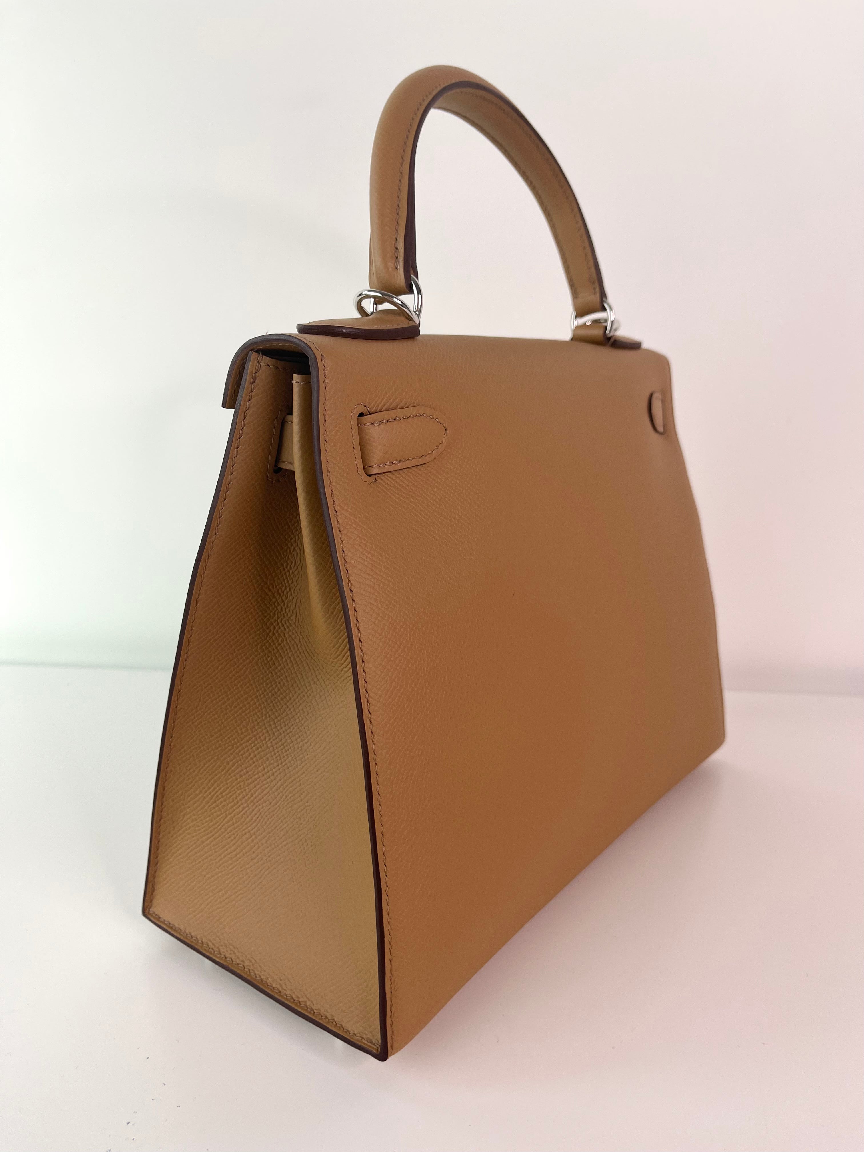 Authentic Hermès Kelly 28 Sellier Bag in Chai Epsom Leather with Palladium Hardware - Luxury Handbag for Women, Perfect for Office, Evening Events & Special Occasions
