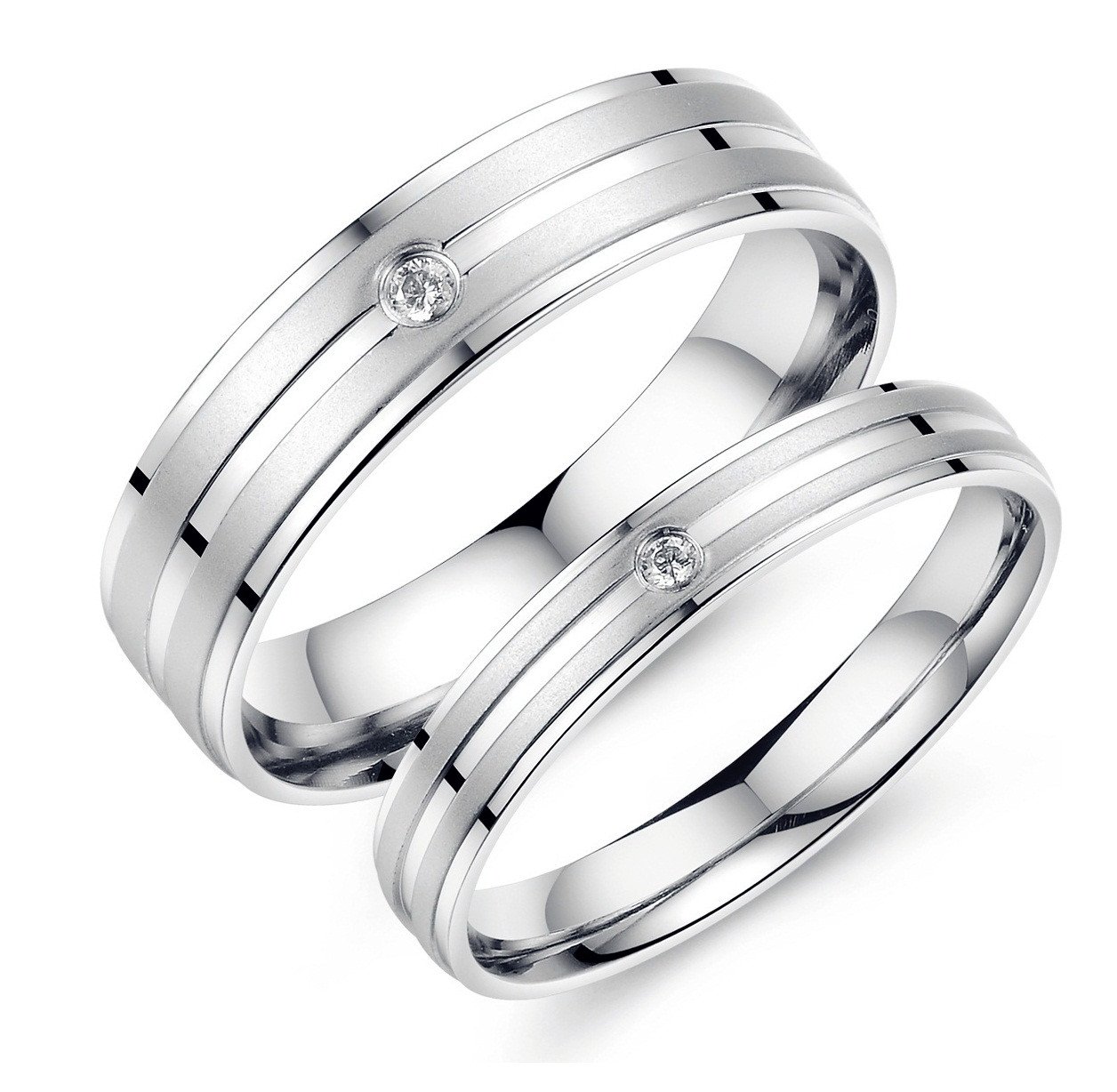 His & Hers Matching Titanium Stainless Steel Wedding Band Set - Elegant Couple Rings in Gift Box for Anniversary, Engagement, or Romantic Gift
