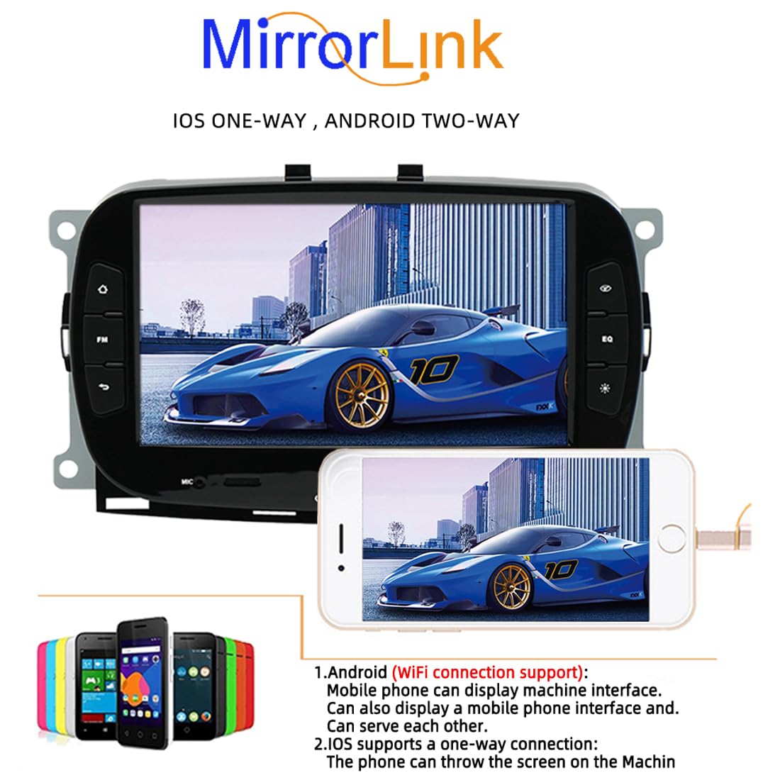 BOOMBOOST 7 Inch Android 11 Car Stereo for Fiat 500 2016-2019 - Wireless CarPlay & Android Auto, 2 Din Touch Screen Radio with Bluetooth, FM, WiFi, GPS, Mirror Link & DVR | Perfect for Hands-Free Driving & Navigation