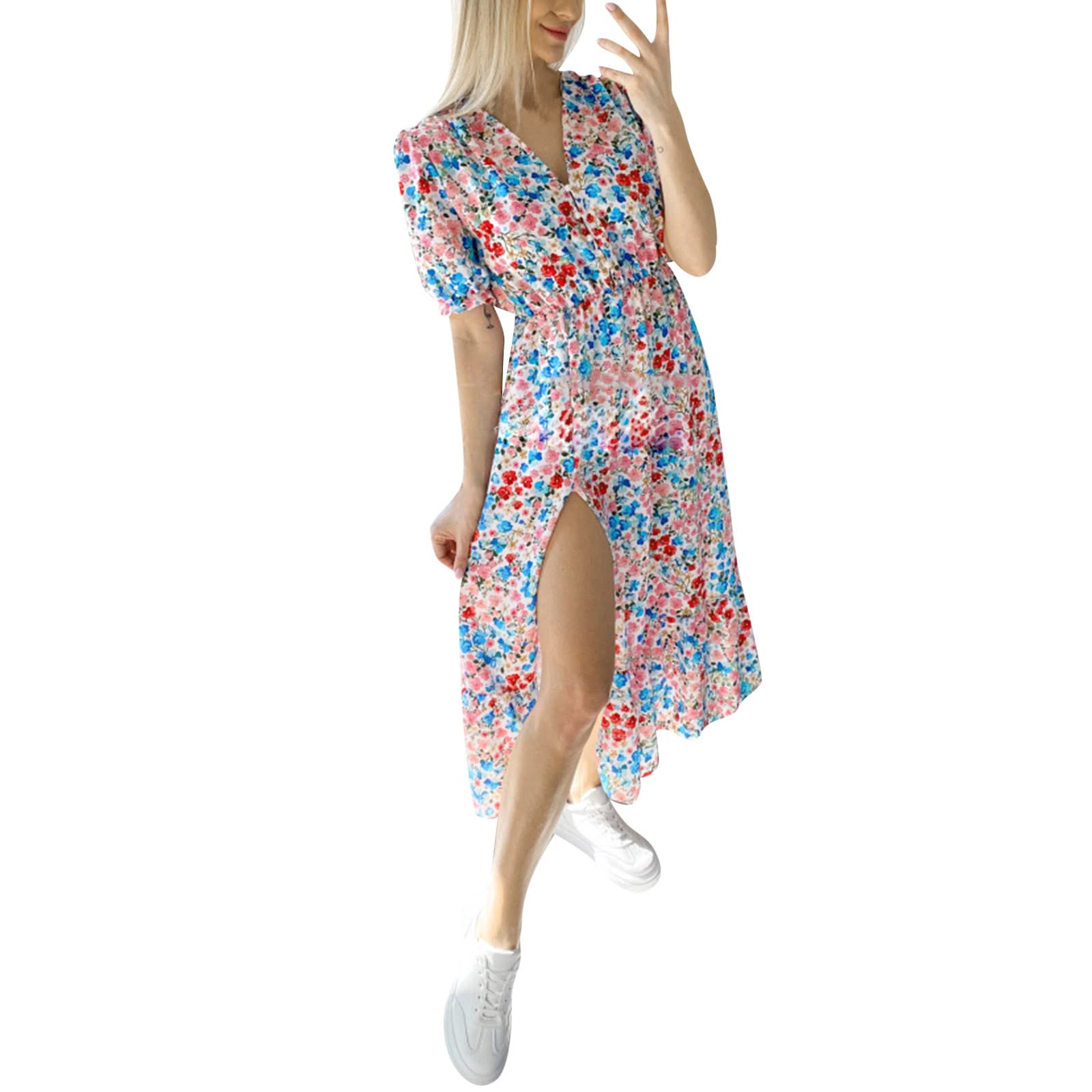 Floral Lace Short Sleeve Cocktail Dress for Women - A-Line Party Dress with Crew Neck for Summer, Wedding, Date Night & Special Occasions